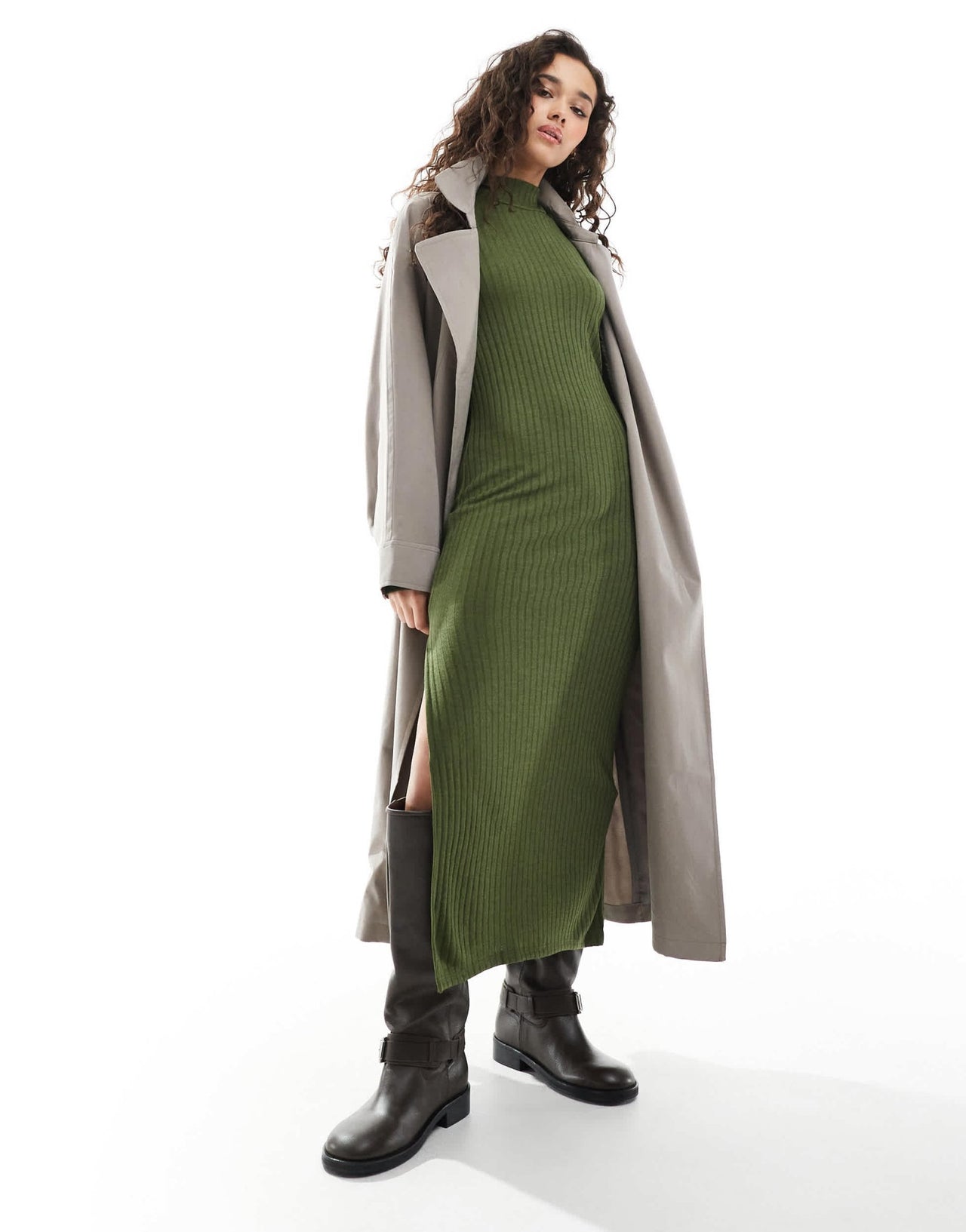 Vero Moda rib jersey maxi dress in dark green - ASOS Sample Sale
