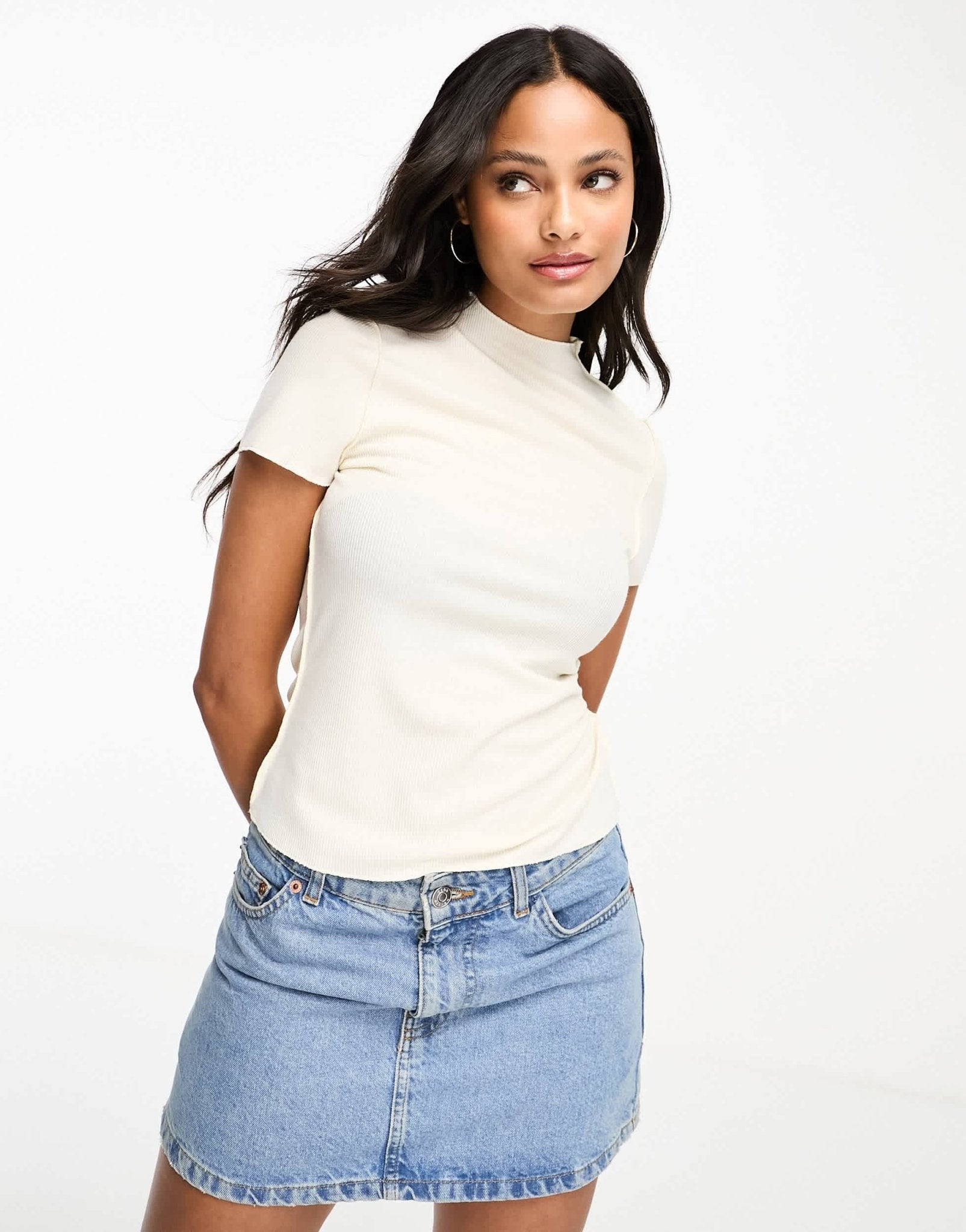 Vero Moda ribbed short sleeve top with seam detail in white - ASOS Sample Sale