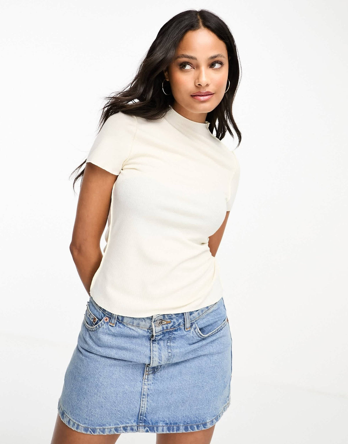 Vero Moda ribbed short sleeve top with seam detail in white - ASOS Sample Sale