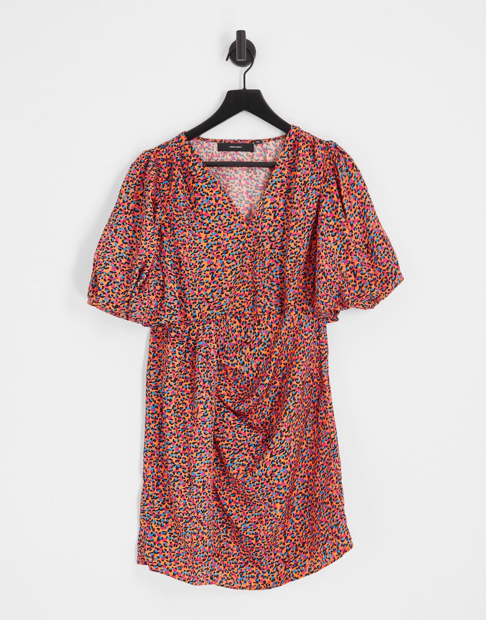 Vero Moda satin wrap front mini dress in bright leopard print - ASOS Sample Sale