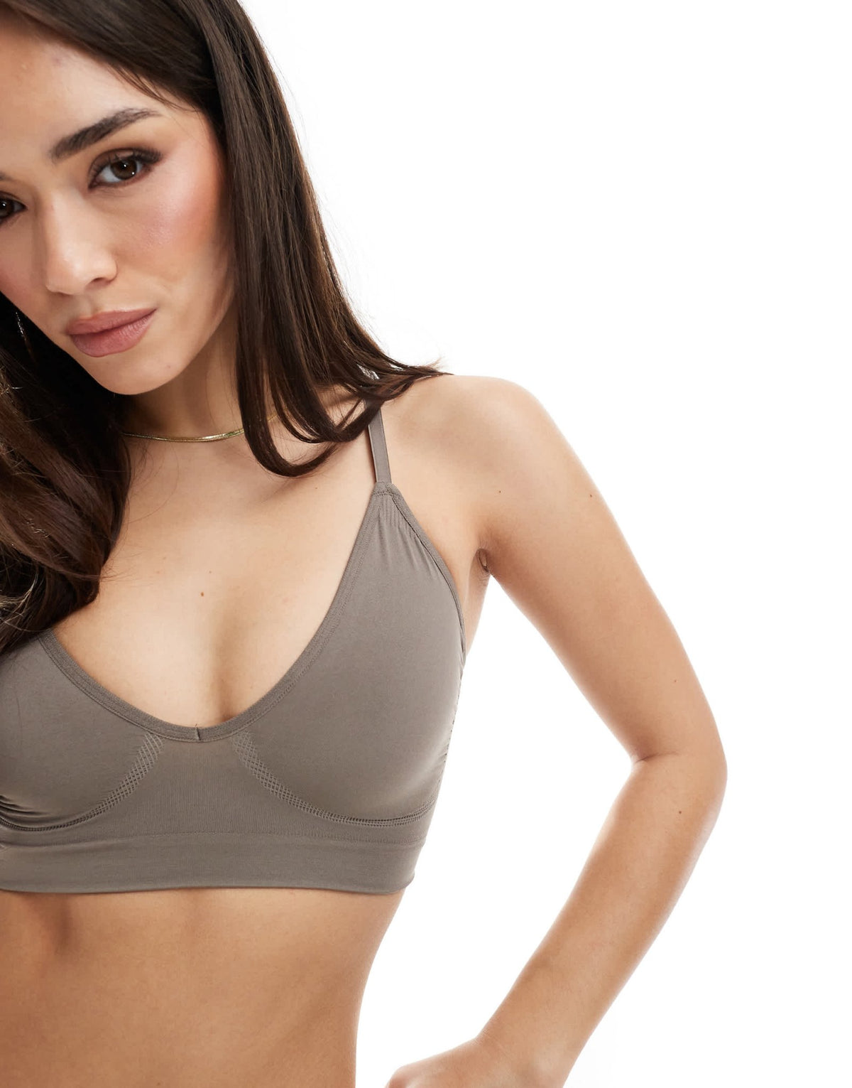 Vero Moda seamless deep v bra top in light beige - ASOS Sample Sale