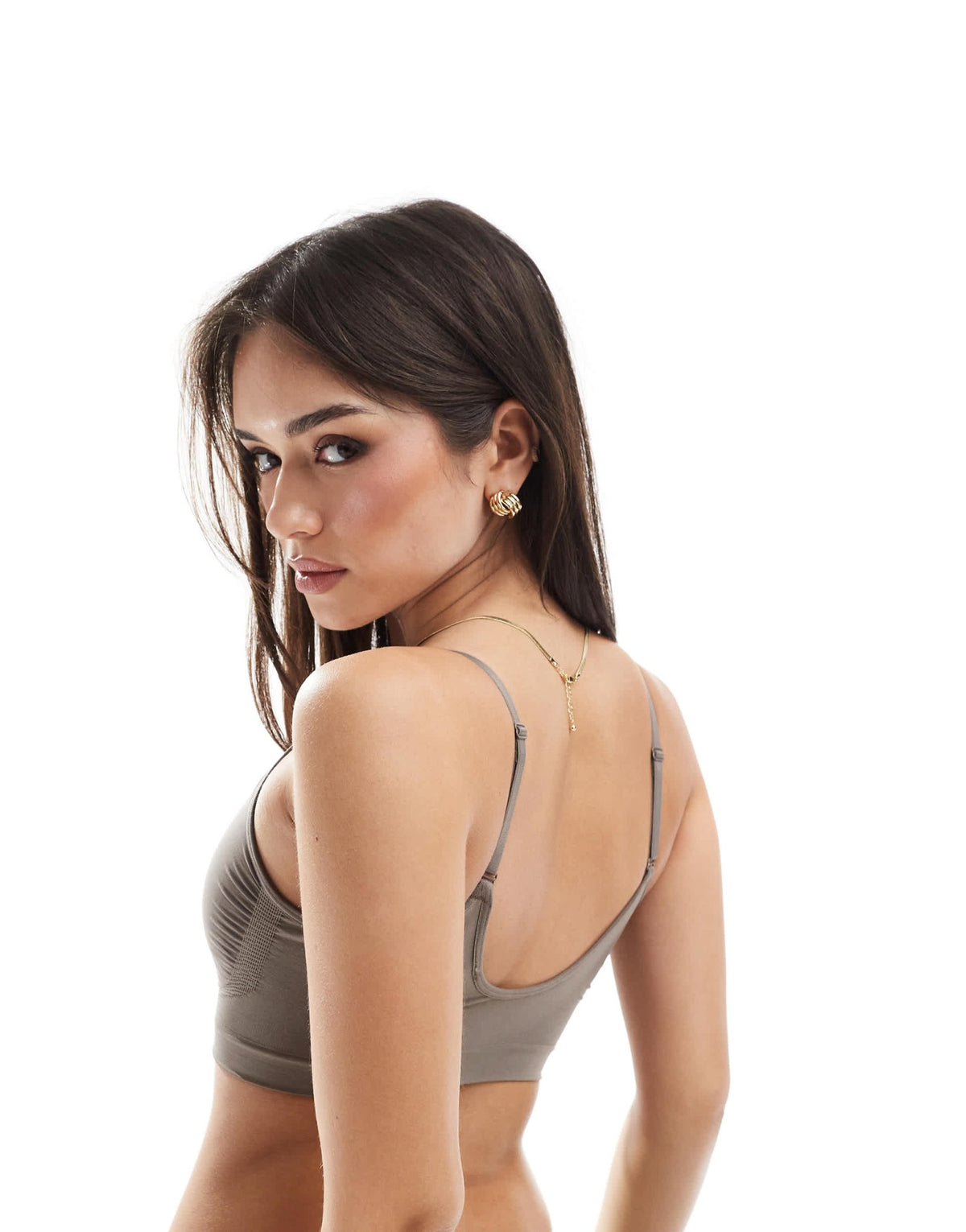Vero Moda seamless deep v bra top in light beige - ASOS Sample Sale