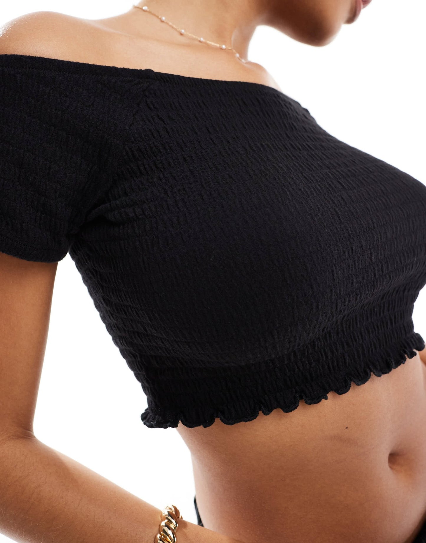 Vero Moda shirred lettuce edge cropped top co - ord in black - ASOS Sample Sale