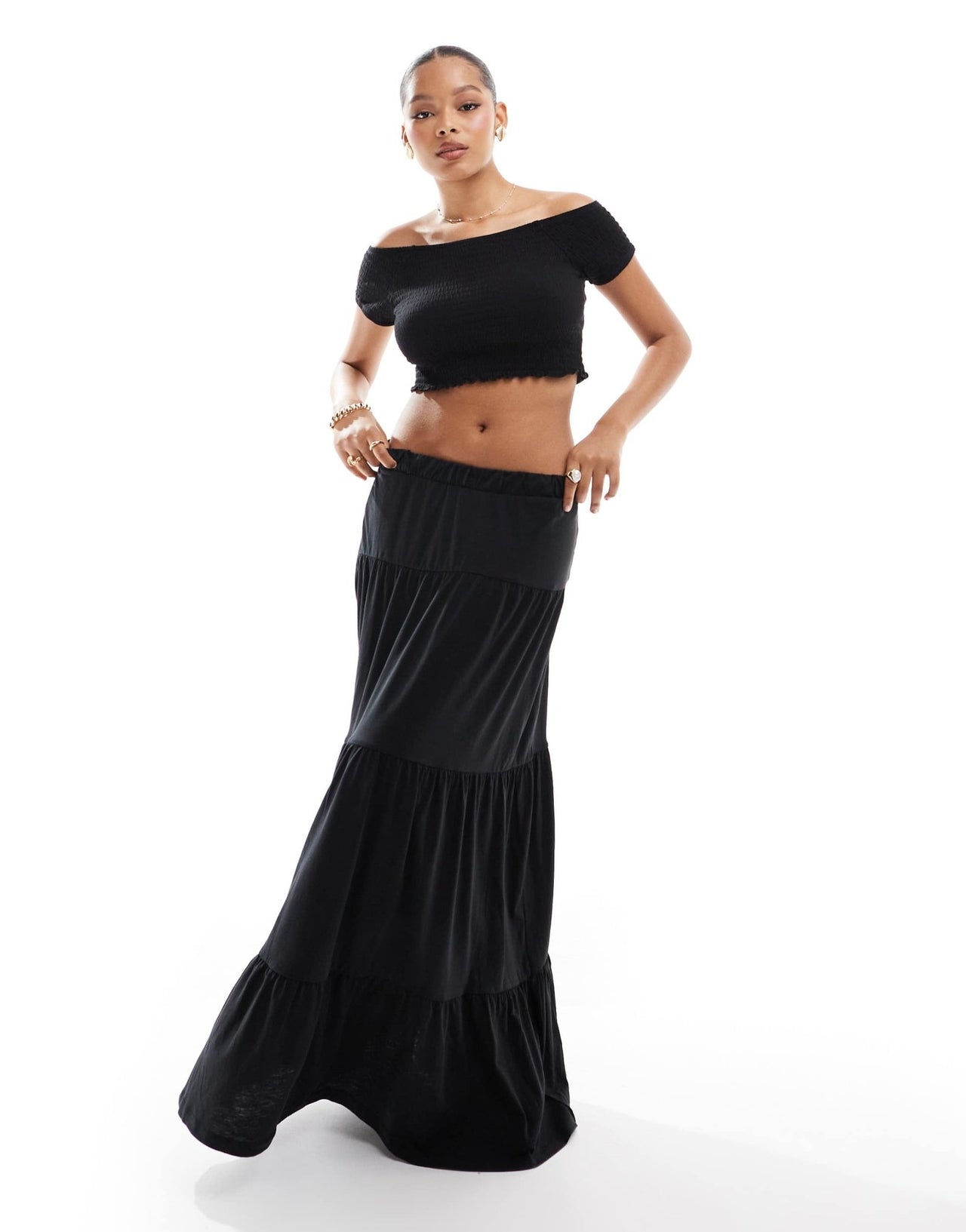 Vero Moda shirred lettuce edge cropped top co - ord in black - ASOS Sample Sale