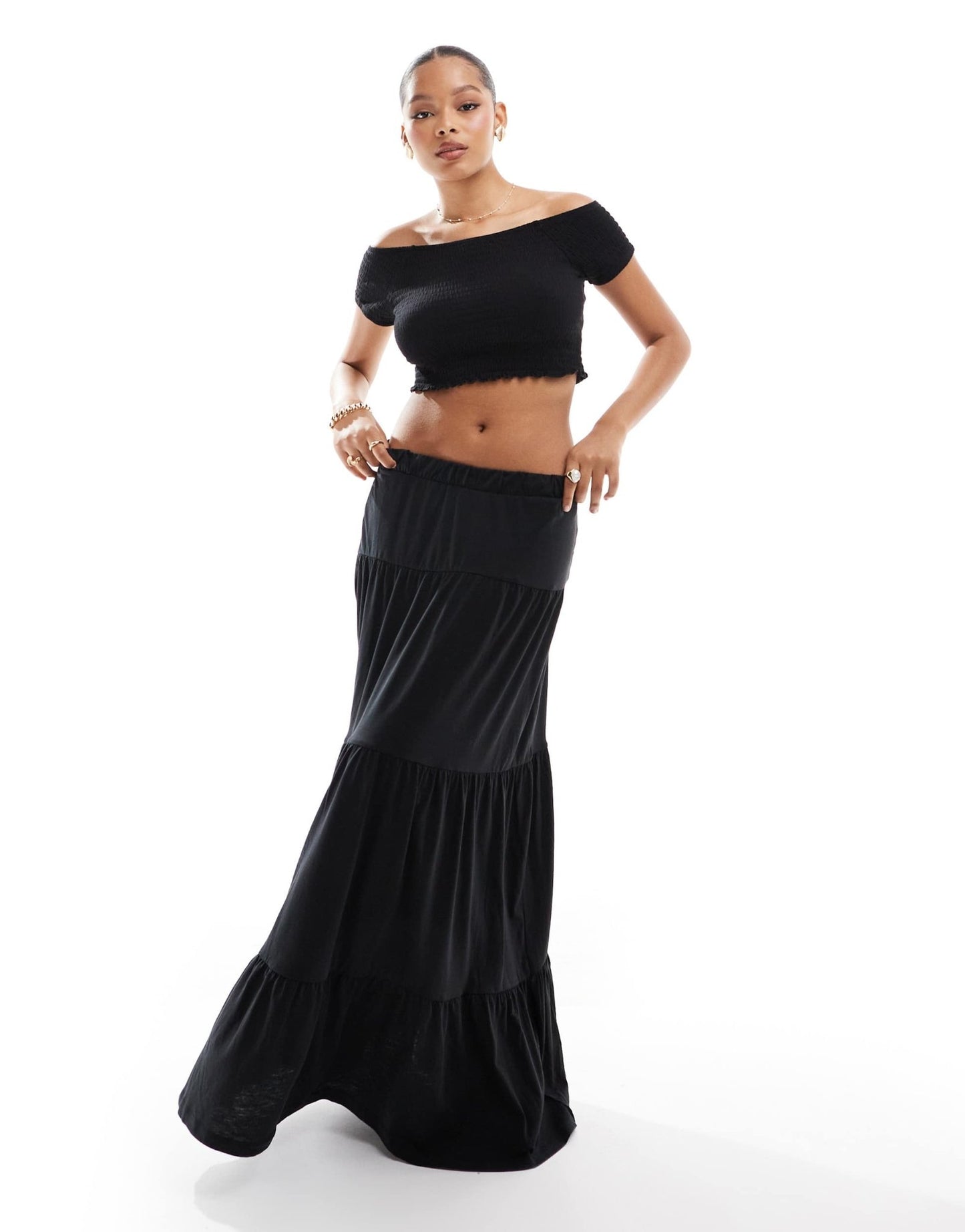 Vero Moda shirred lettuce edge cropped top co - ord in black - ASOS Sample Sale
