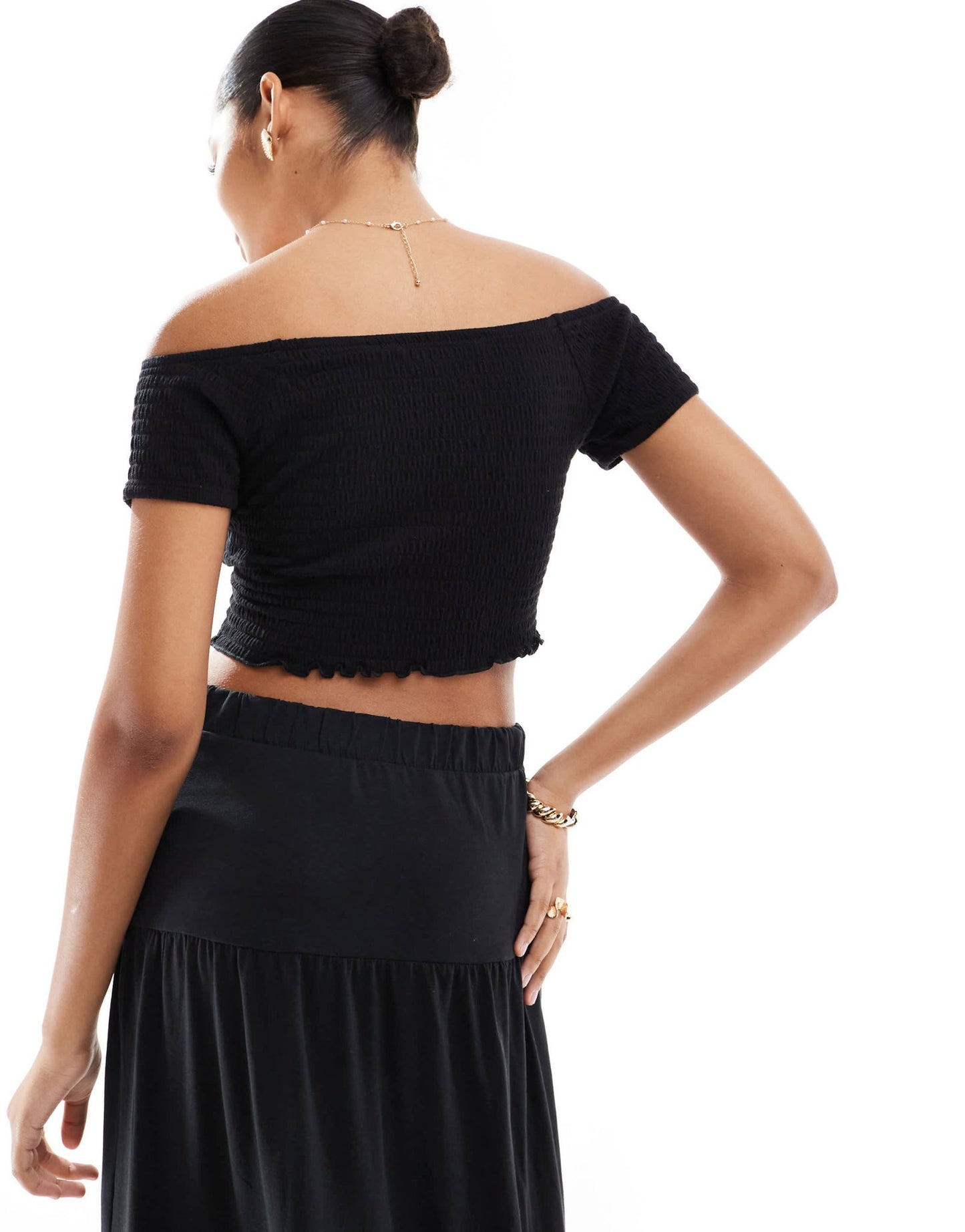 Vero Moda shirred lettuce edge cropped top co - ord in black - ASOS Sample Sale