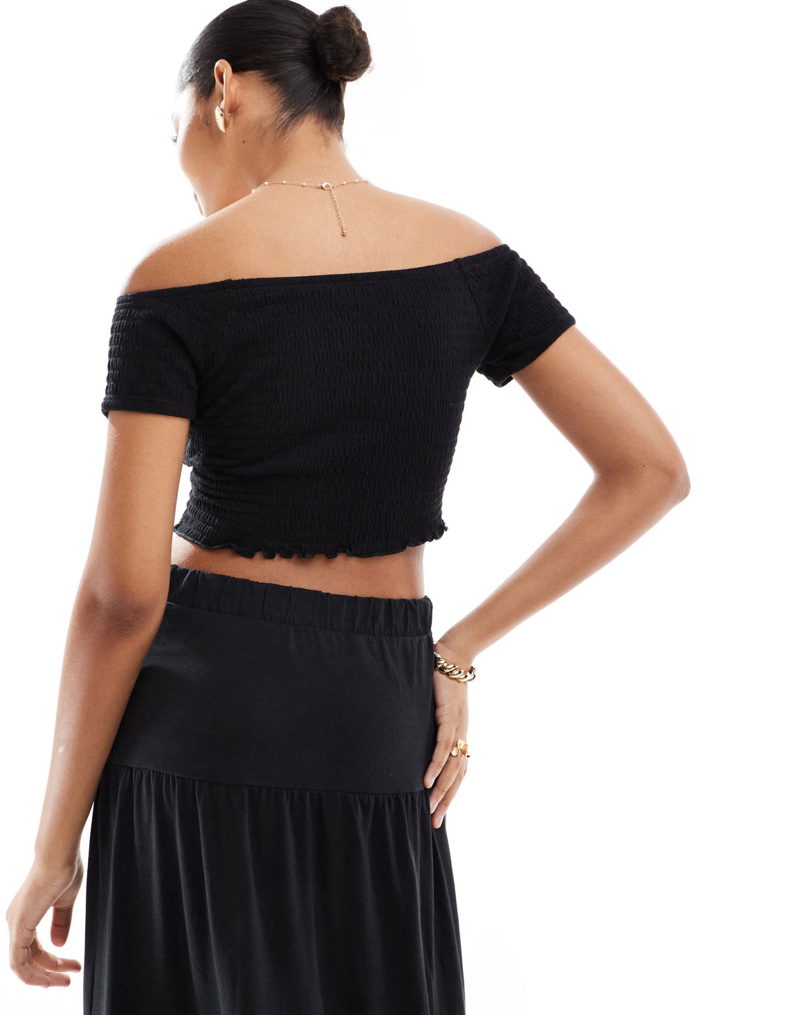 Vero Moda shirred lettuce edge cropped top co - ord in black - ASOS Sample Sale