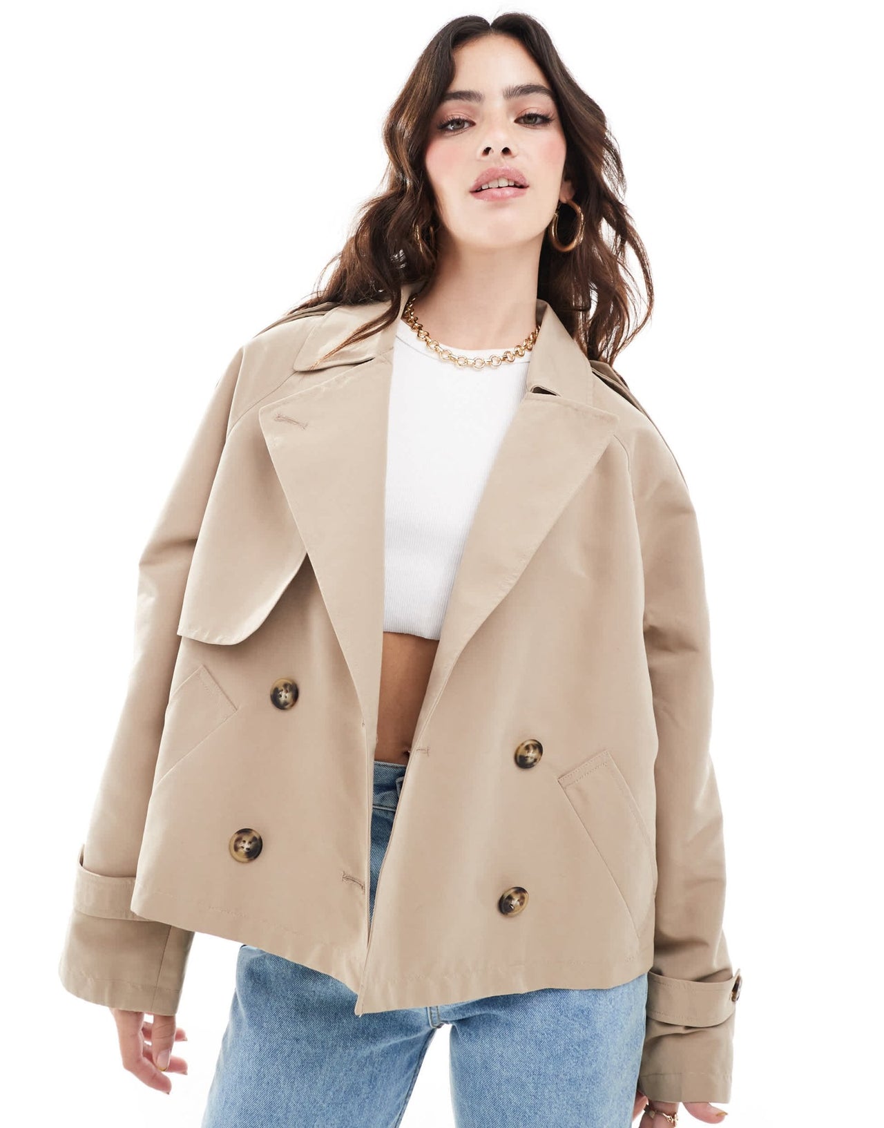 Vero Moda short boxy trench coat in beige - ASOS Sample Sale