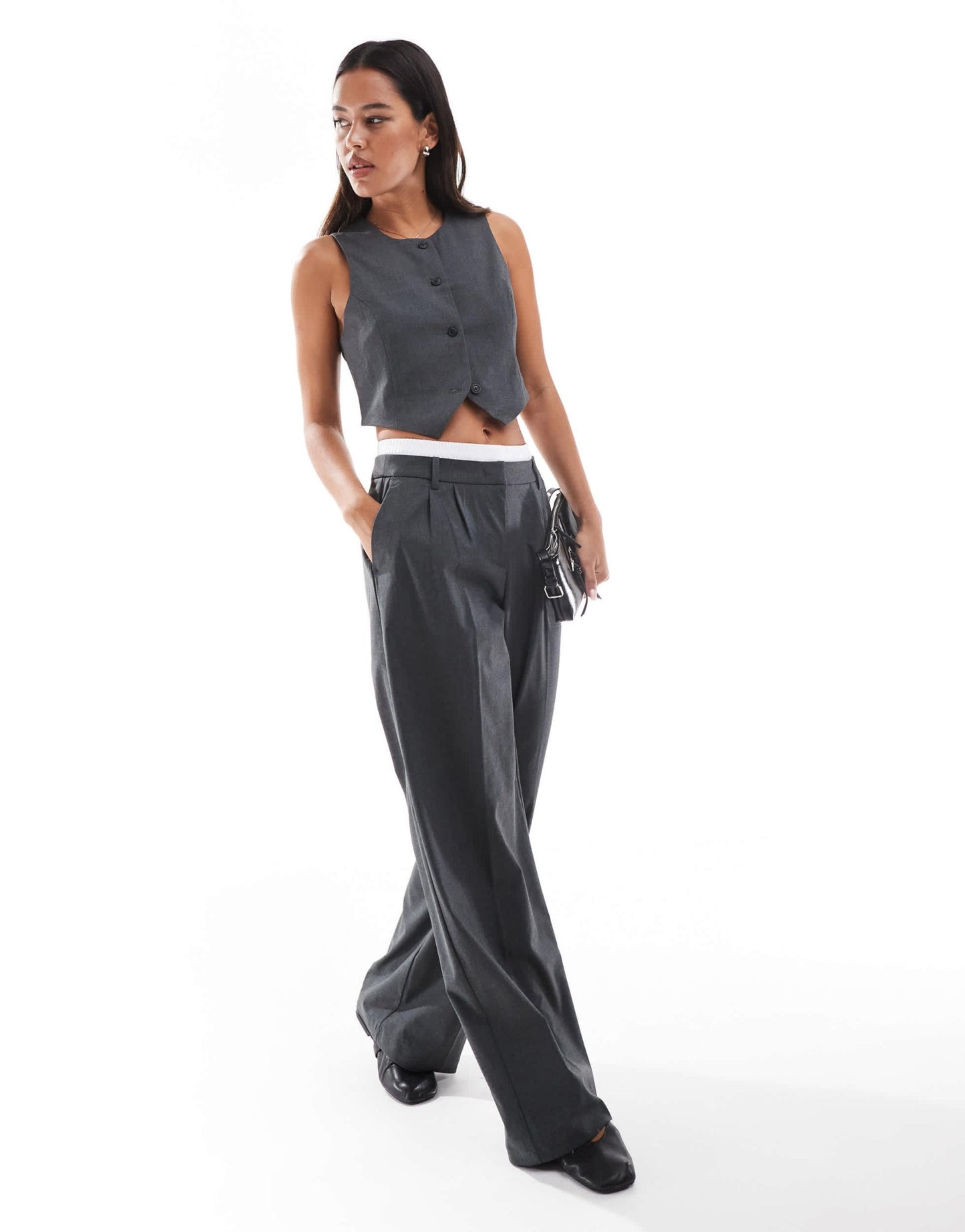 Vero Moda short waistcoat co - ord in dark grey melange - ASOS Sample Sale
