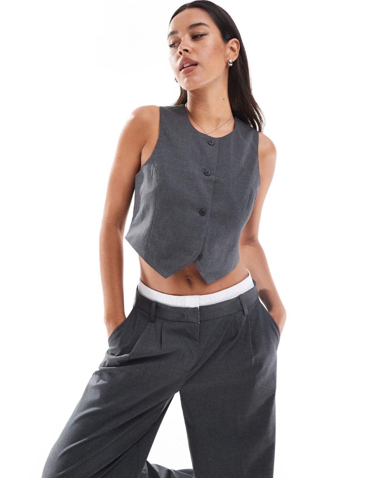 Vero Moda short waistcoat co - ord in dark grey melange - ASOS Sample Sale