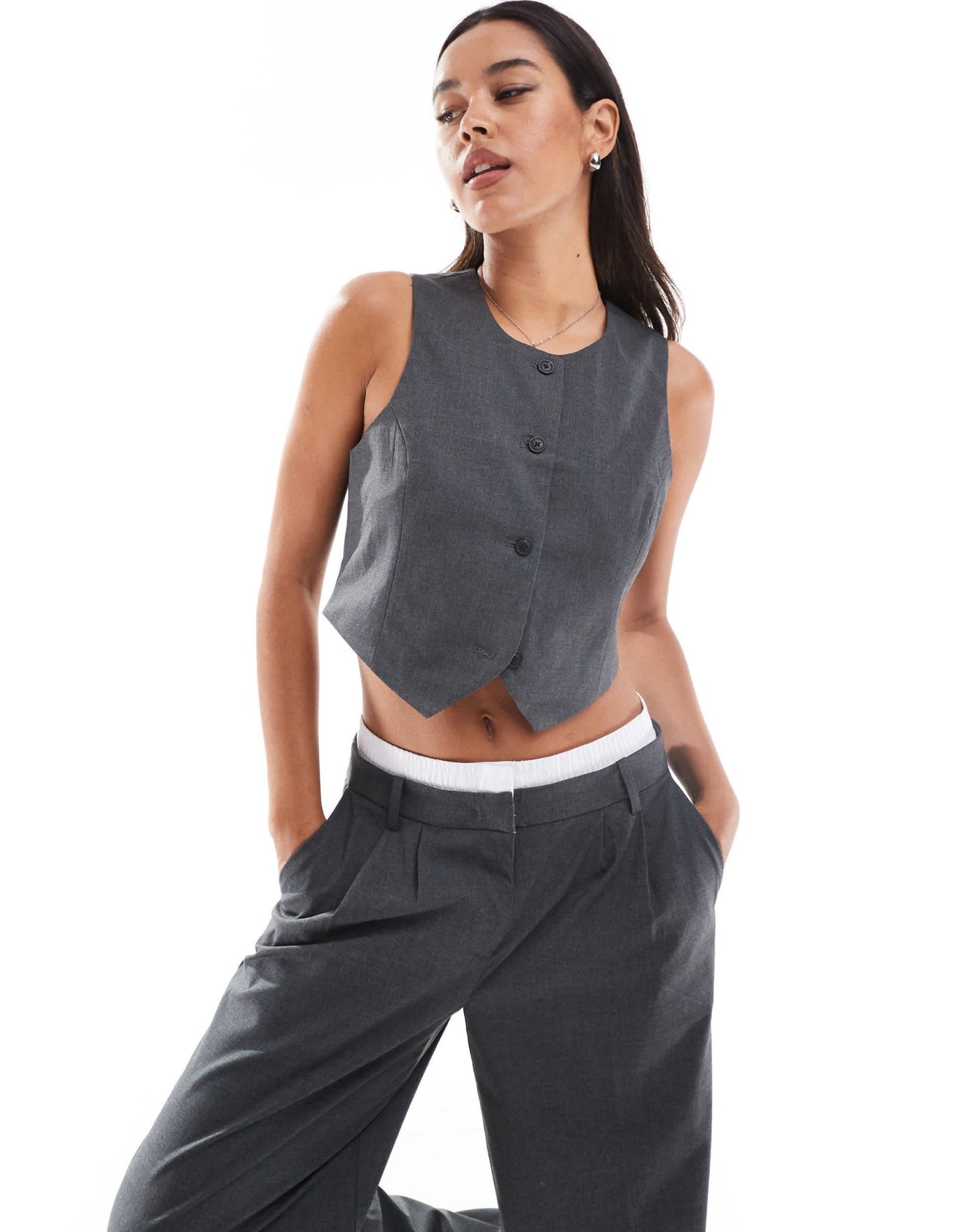 Vero Moda short waistcoat co - ord in dark grey melange - ASOS Sample Sale