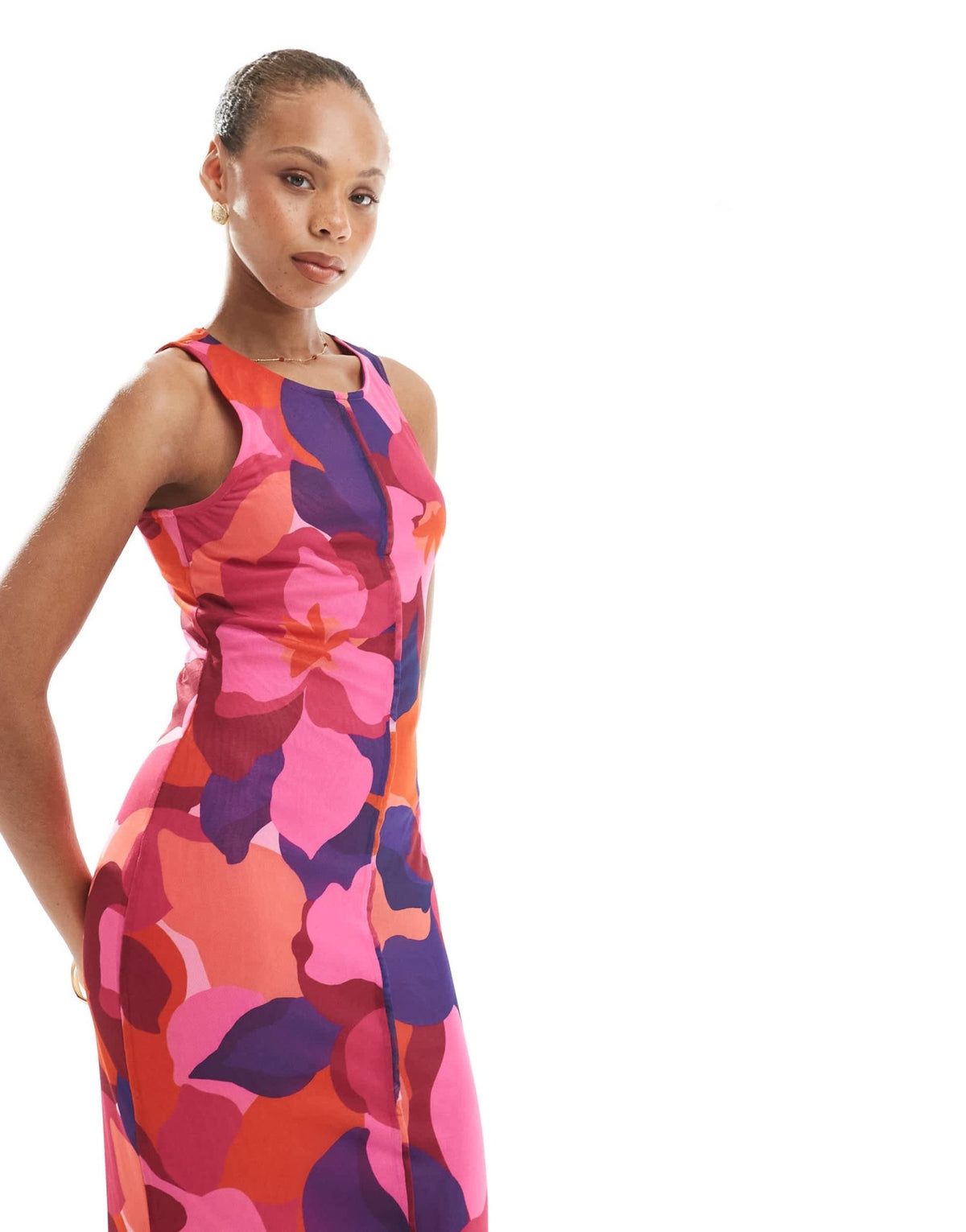 Vero Moda sleeveless seam front mesh dress in bold abstract painted print - ASOS Sample Sale