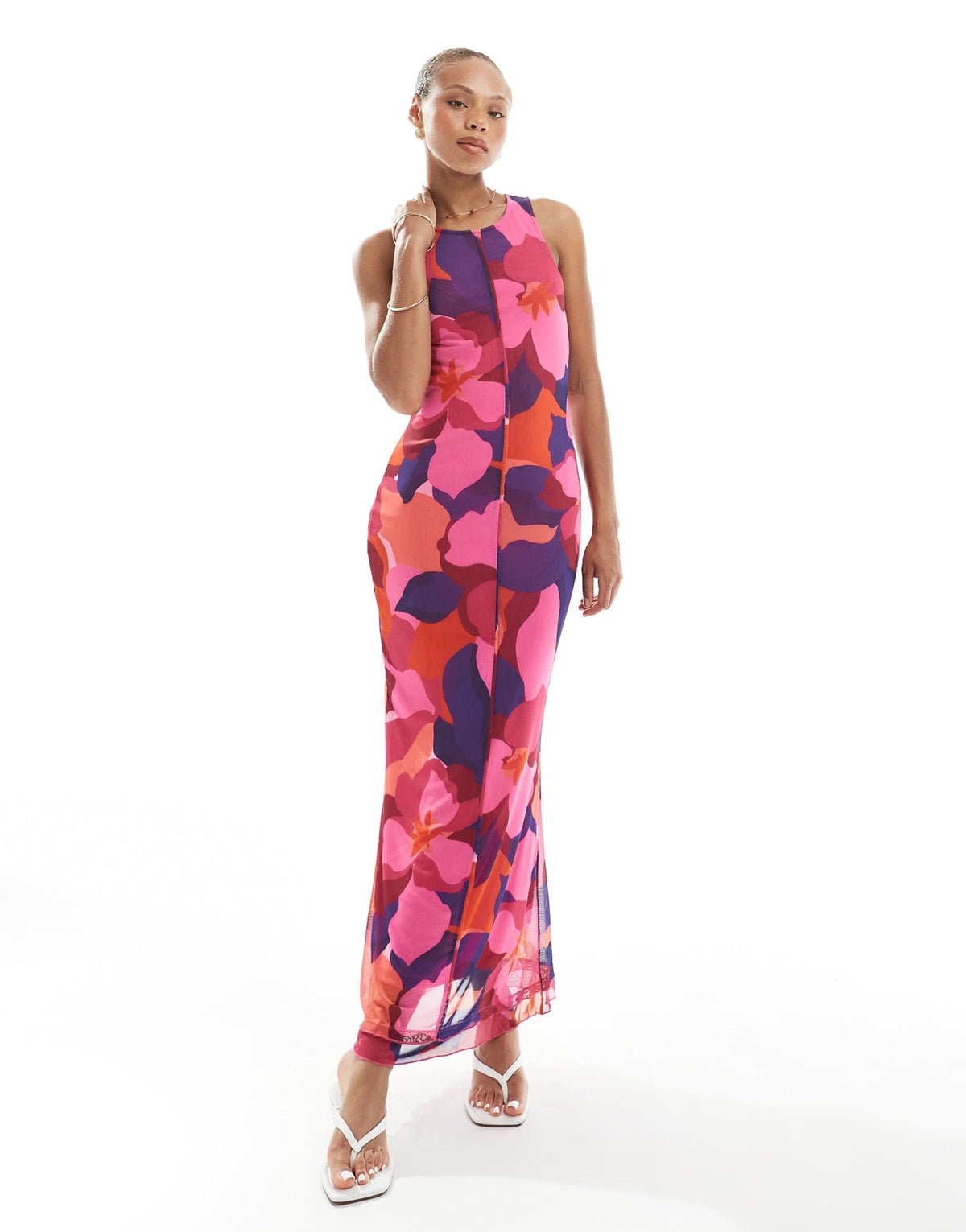 Vero Moda sleeveless seam front mesh dress in bold abstract painted print - ASOS Sample Sale
