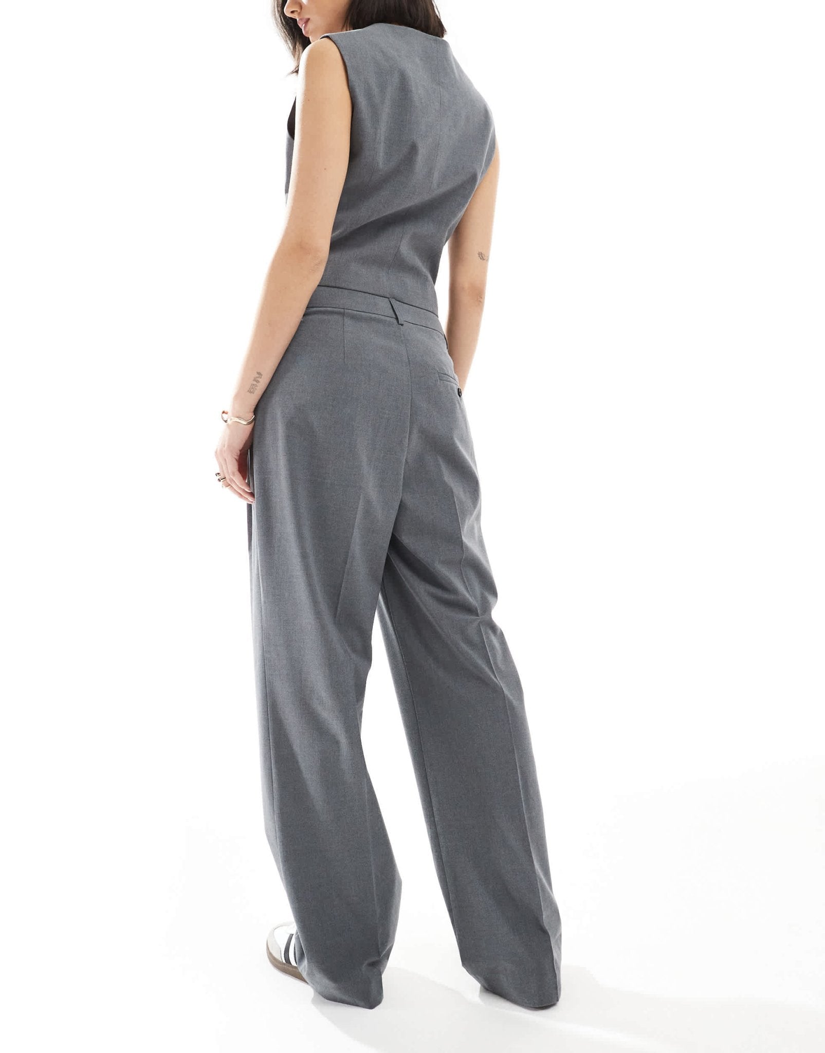 Vero Moda slouchy pleat front trouser co-ord in dark grey melange - ASOS Sample Sale
