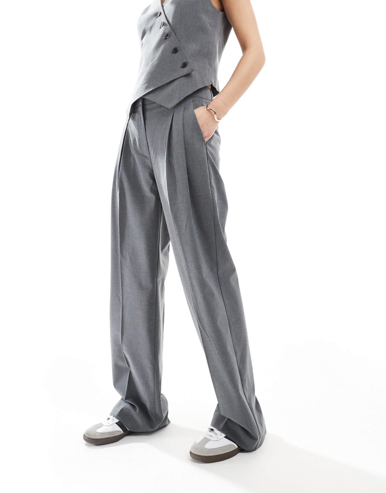 Vero Moda slouchy pleat front trouser co-ord in dark grey melange - ASOS Sample Sale