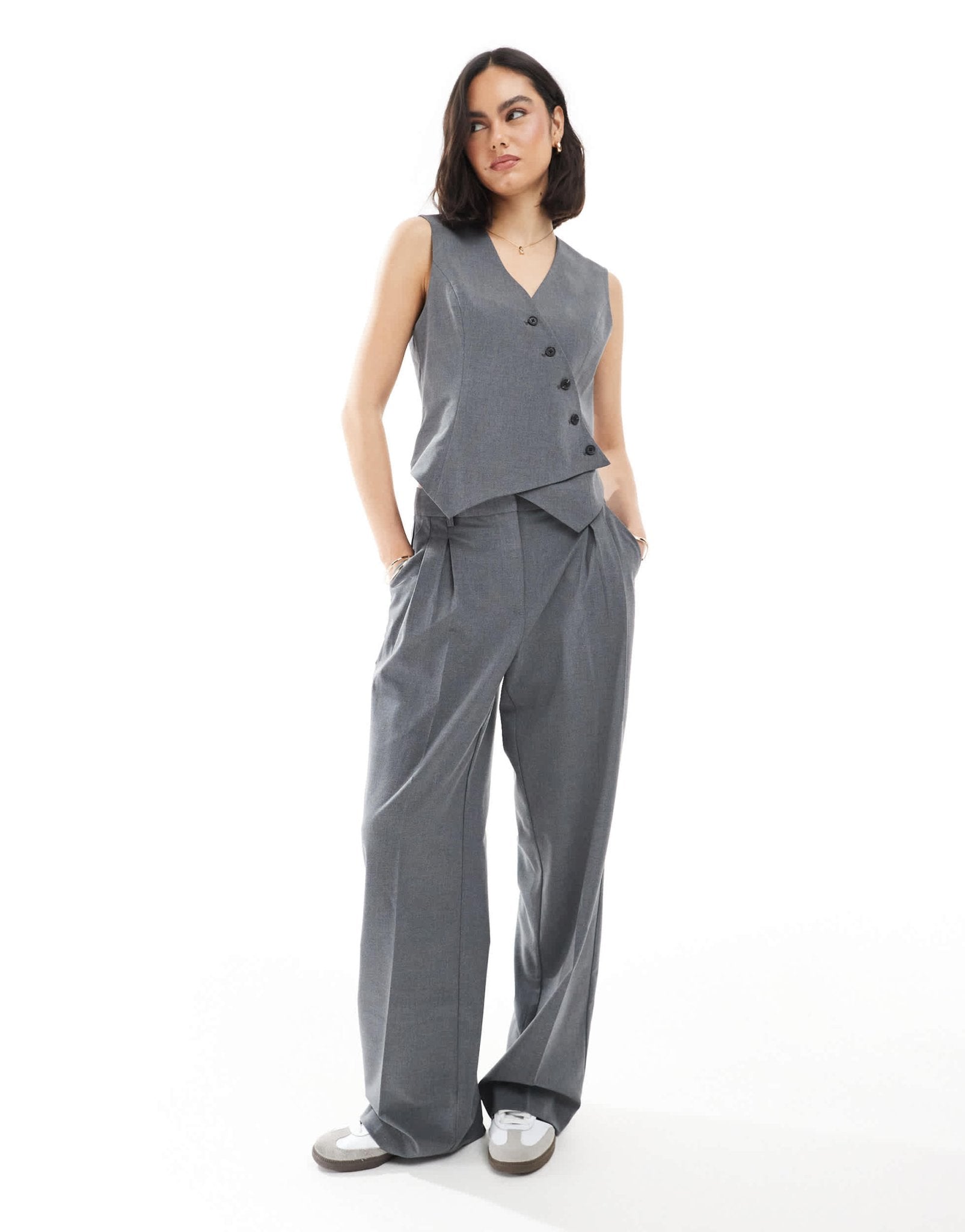 Vero Moda slouchy pleat front trouser co-ord in dark grey melange - ASOS Sample Sale
