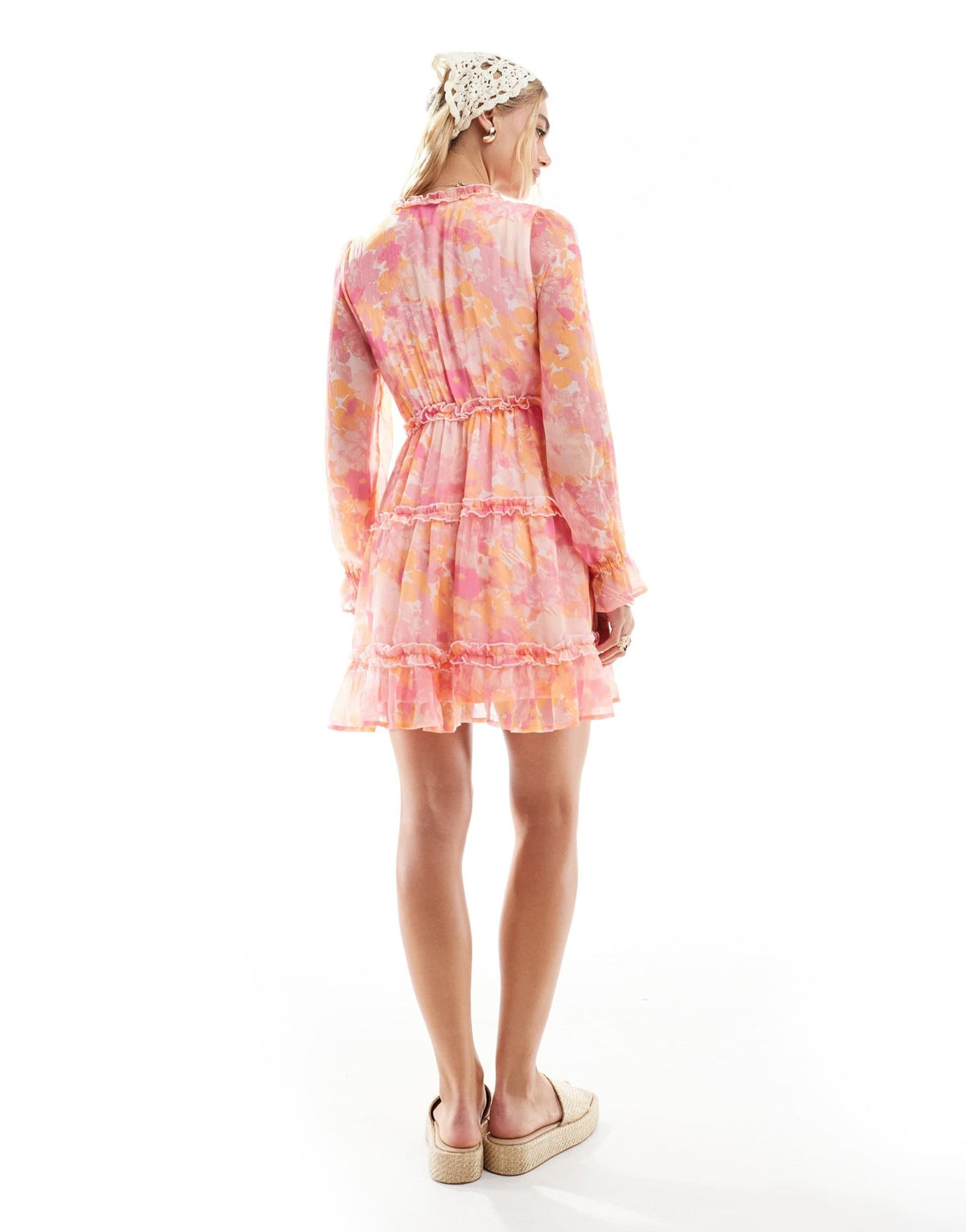 Vero Moda Smilla smock mini dress with ruffles in pink blurred floral - ASOS Sample Sale