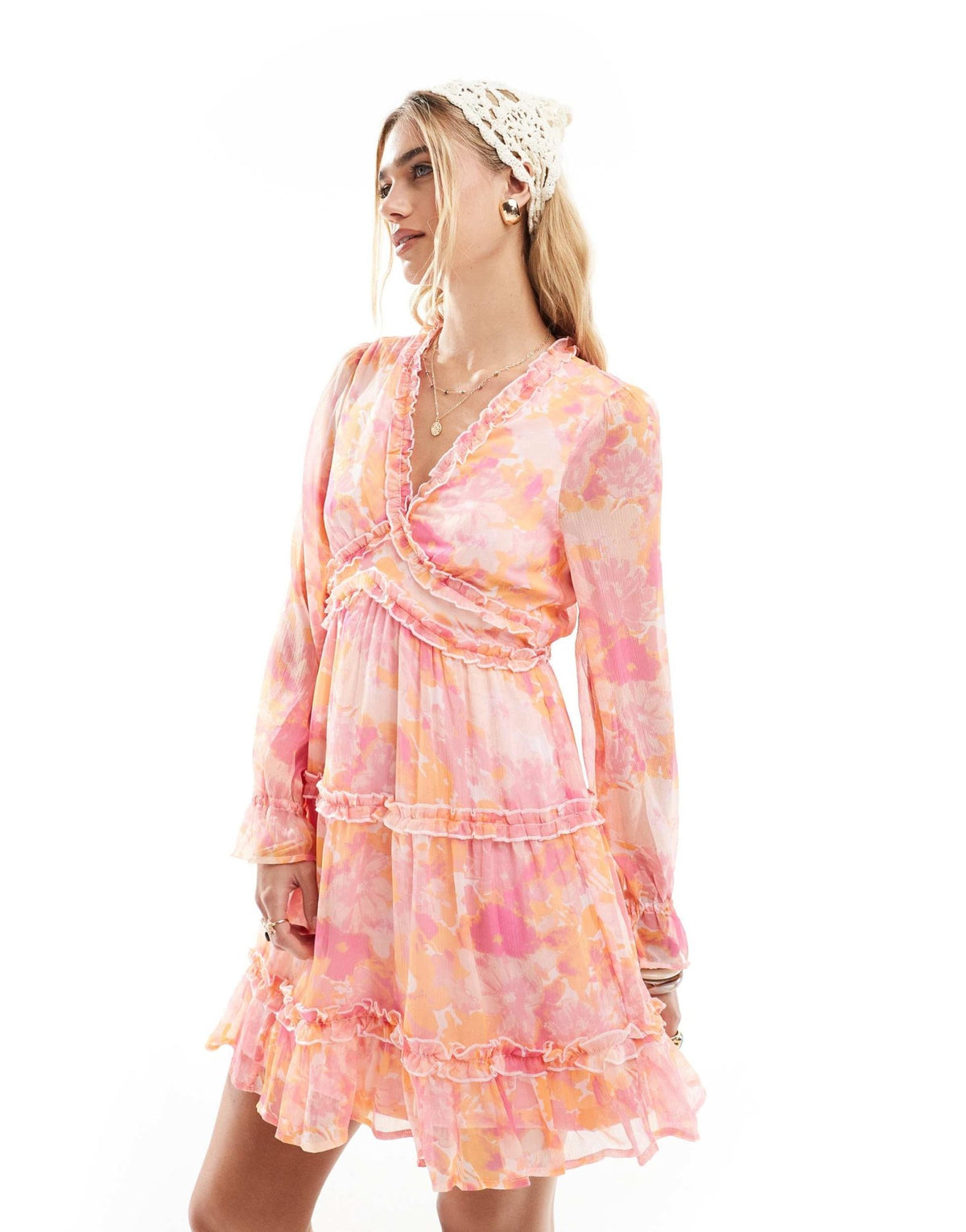 Vero Moda Smilla smock mini dress with ruffles in pink blurred floral - ASOS Sample Sale
