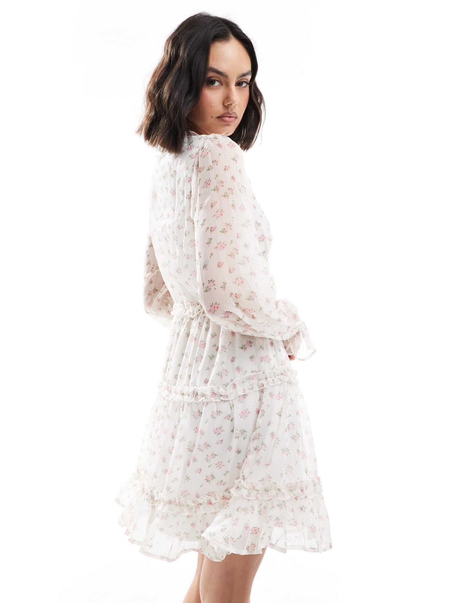 Vero Moda Smilla smock mini dress with ruffles in white ditsy print - ASOS Sample Sale