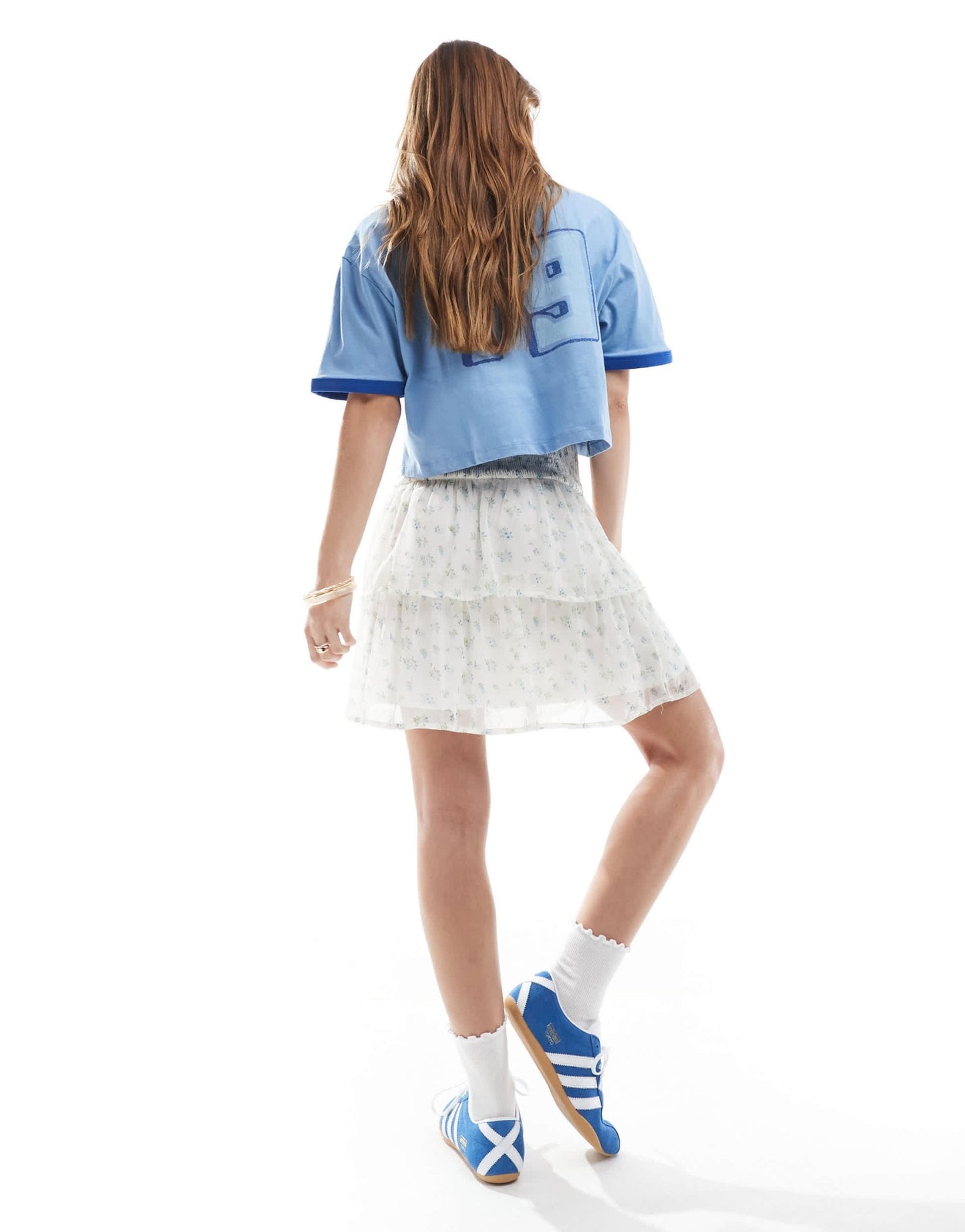 Vero Moda Smilla tiered mini skirt in blue ditsy floral - ASOS Sample Sale