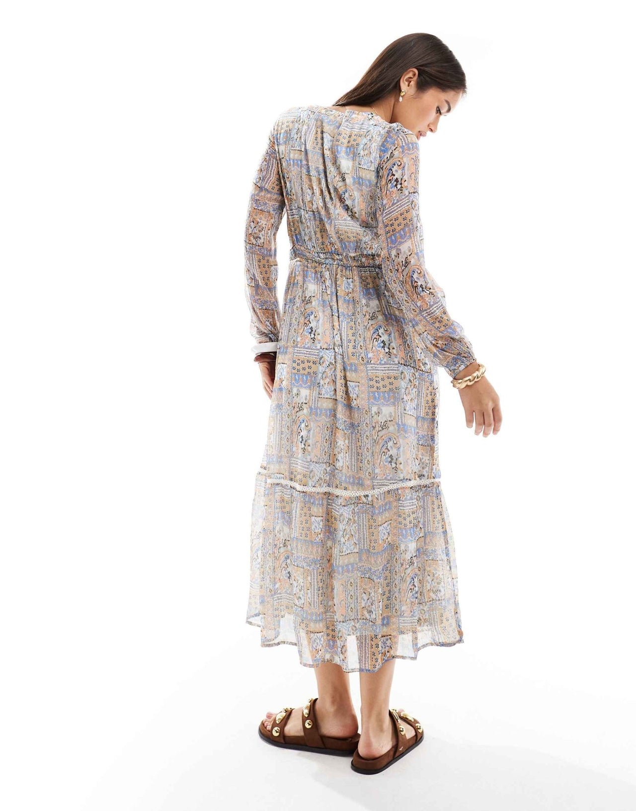 Vero Moda smock maxi dress in pink patchwork print - ASOS Sample Sale