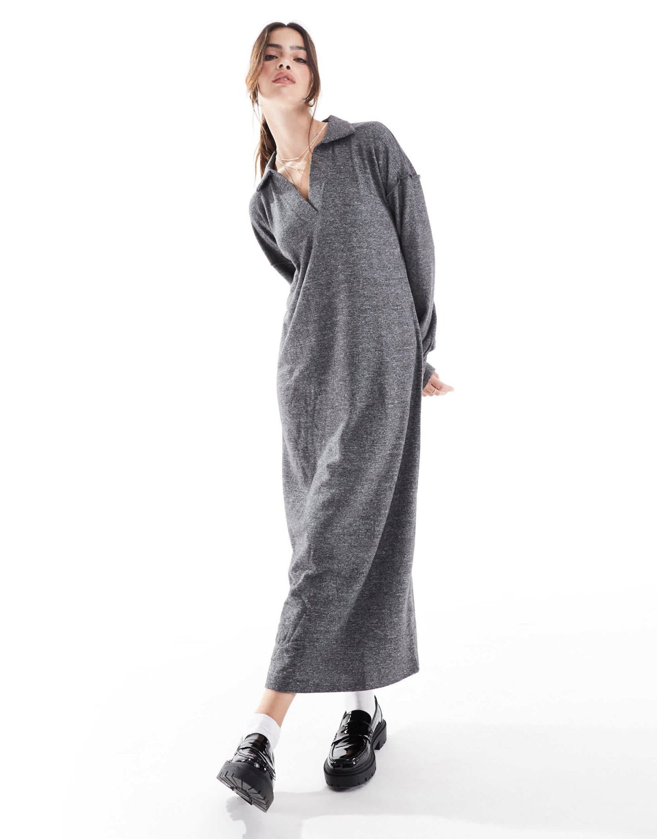 Vero Moda supersoft polo neck ankle dress in dark grey melange - ASOS Sample Sale