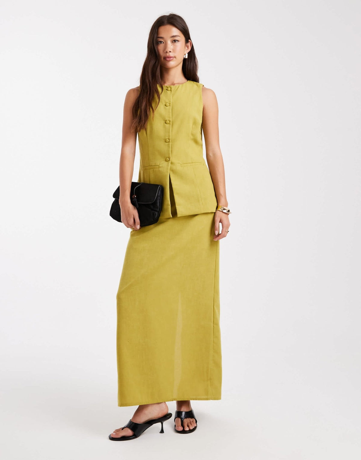 Vero Moda tailored o-neck waistcoat co-ord in chartreuse - ASOS Sample Sale