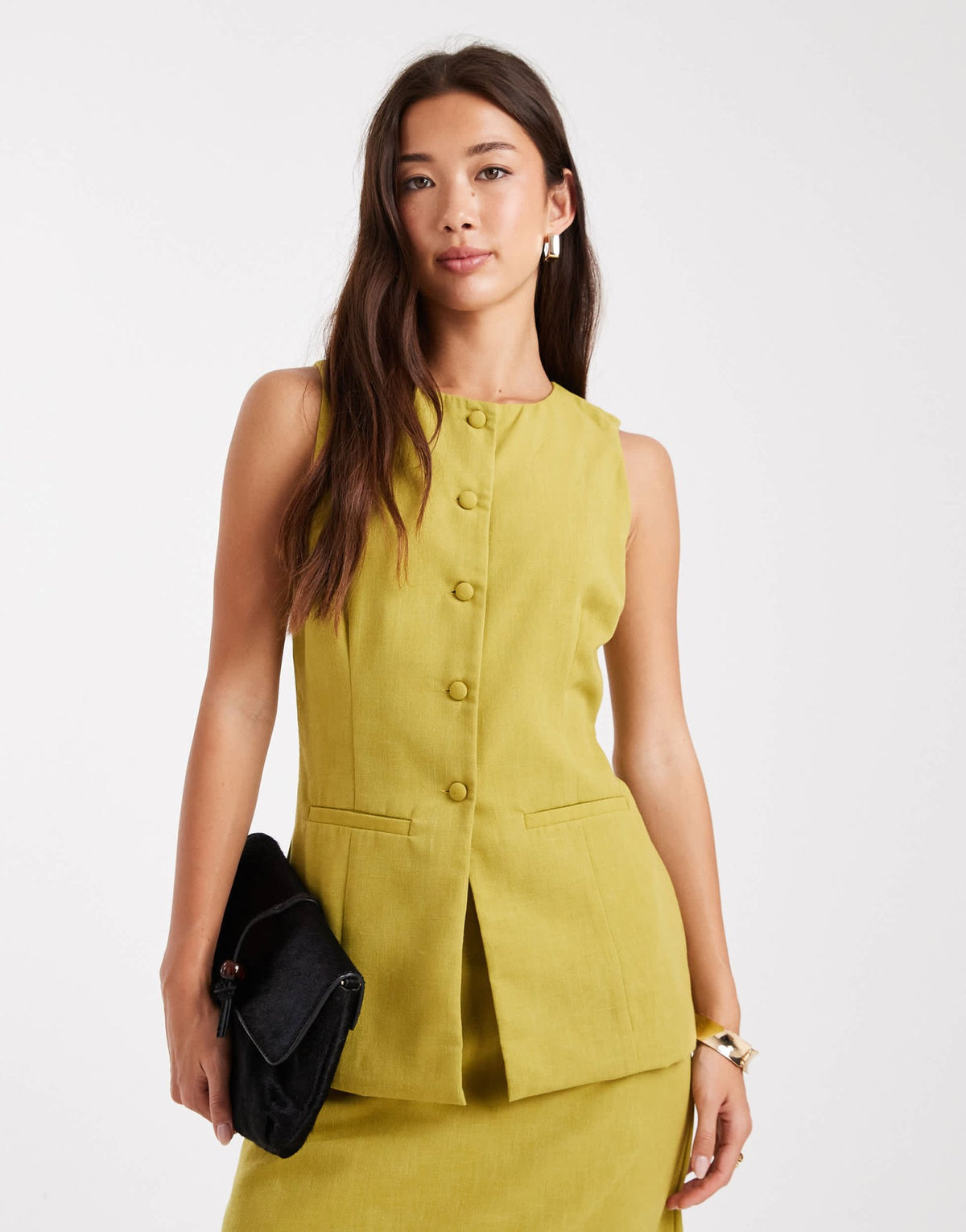 Vero Moda tailored o-neck waistcoat co-ord in chartreuse - ASOS Sample Sale