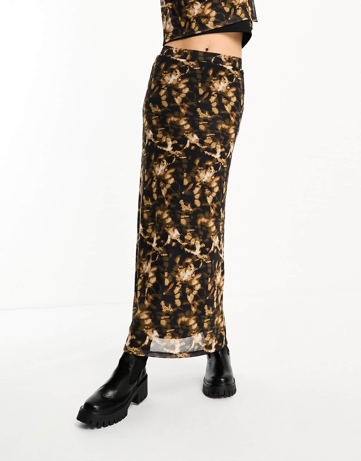 Vero Moda Tall abstract mesh maxi skirt co-ord in brown - ASOS Sample Sale