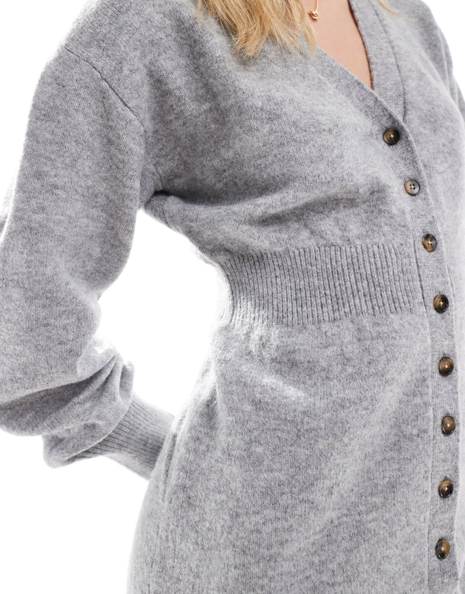 Vero Moda Tall buttondown knitted mini dress in light grey melange - ASOS Sample Sale