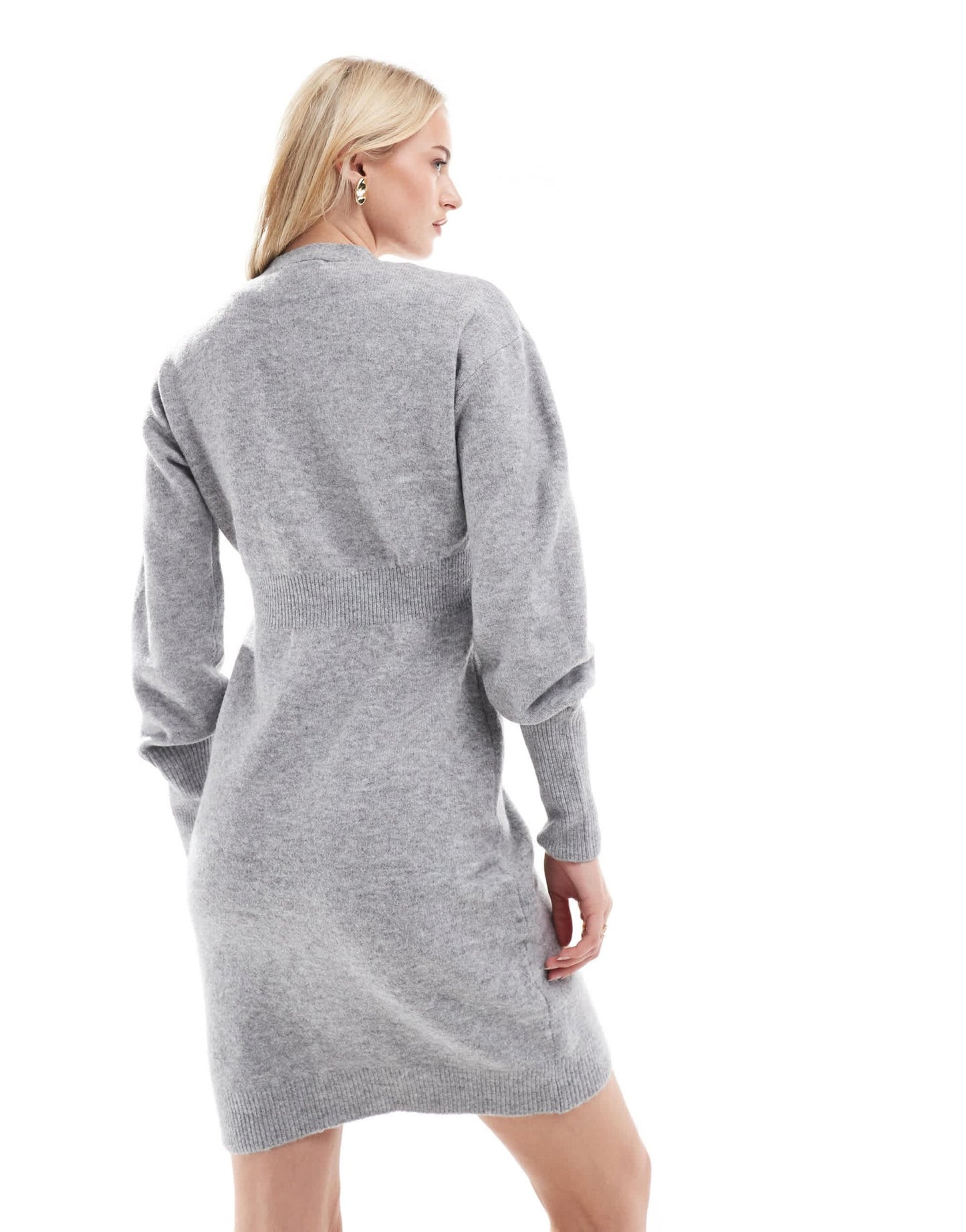 Vero Moda Tall buttondown knitted mini dress in light grey melange - ASOS Sample Sale