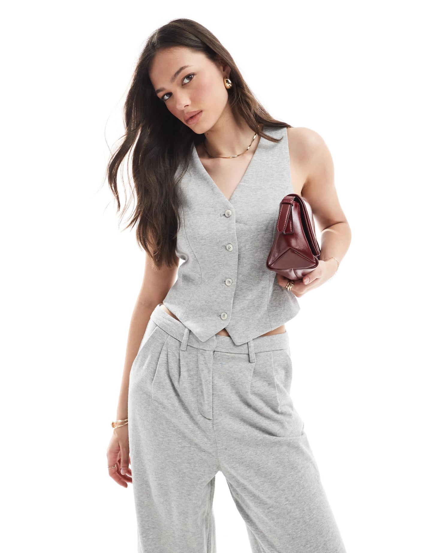 Vero Moda Tall jersey waistcoat co - ord in light grey melange - ASOS Sample Sale