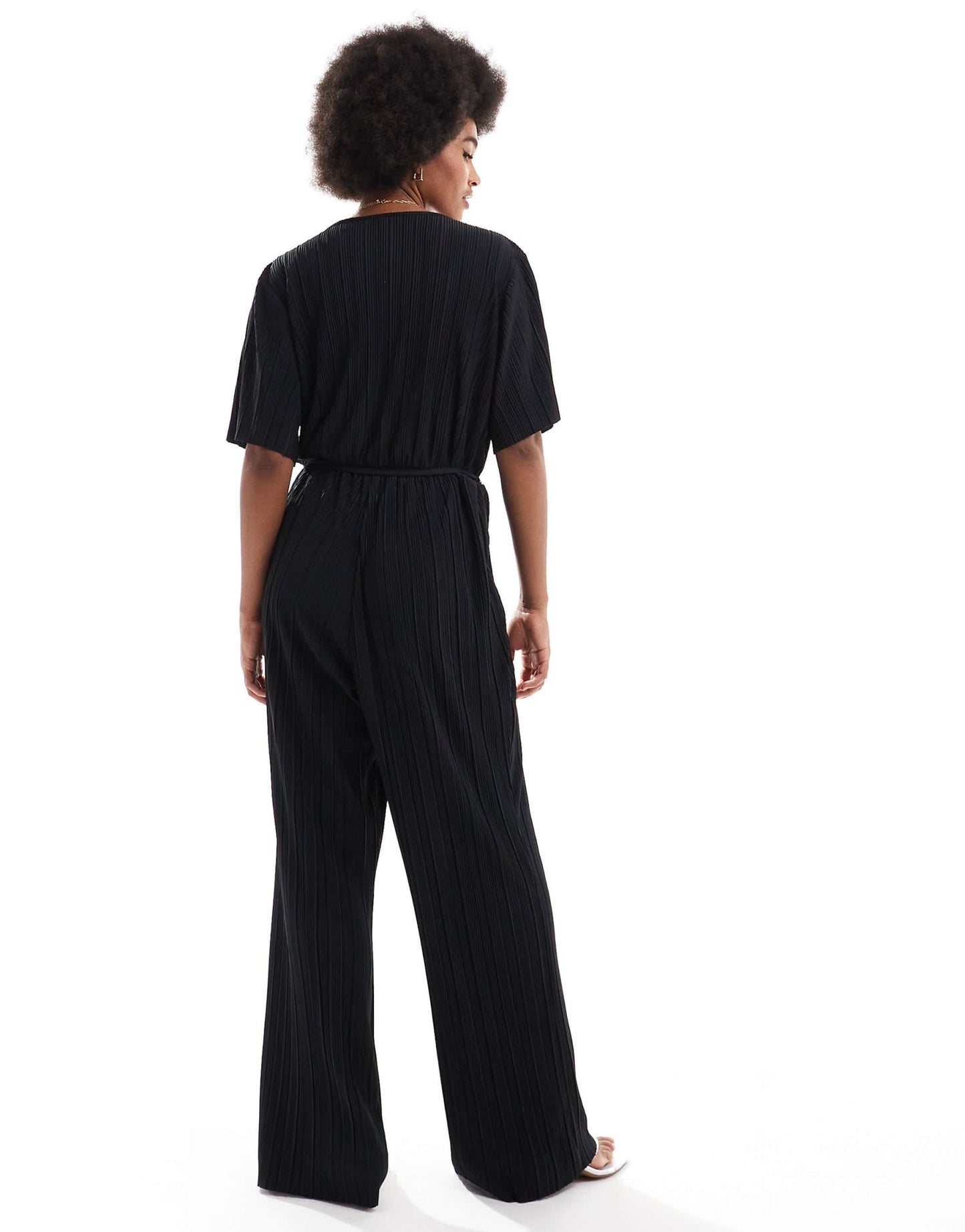Vero Moda Tall plisse wrap front jumpsuit in black - ASOS Sample Sale