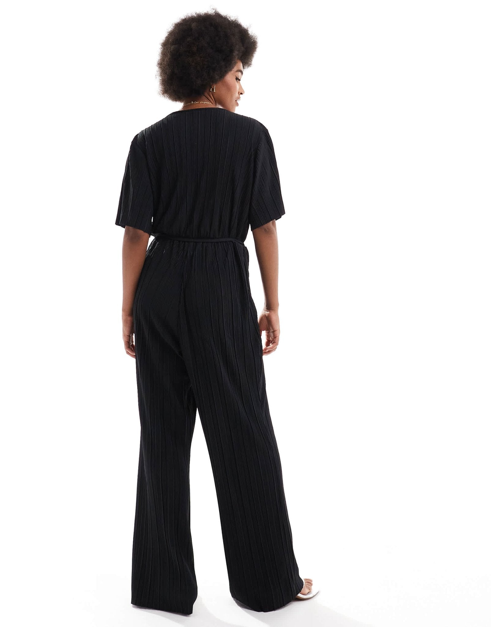 Vero Moda Tall plisse wrap front jumpsuit in black - ASOS Sample Sale