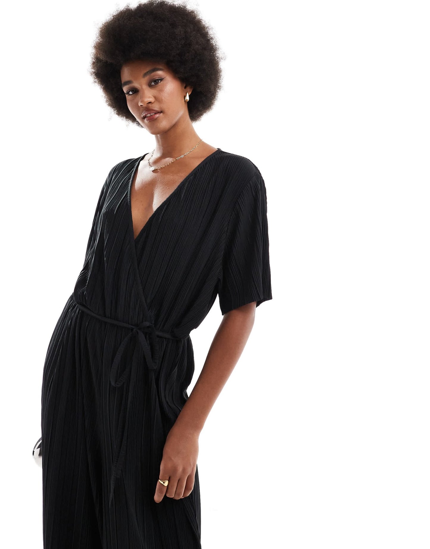 Vero Moda Tall plisse wrap front jumpsuit in black - ASOS Sample Sale