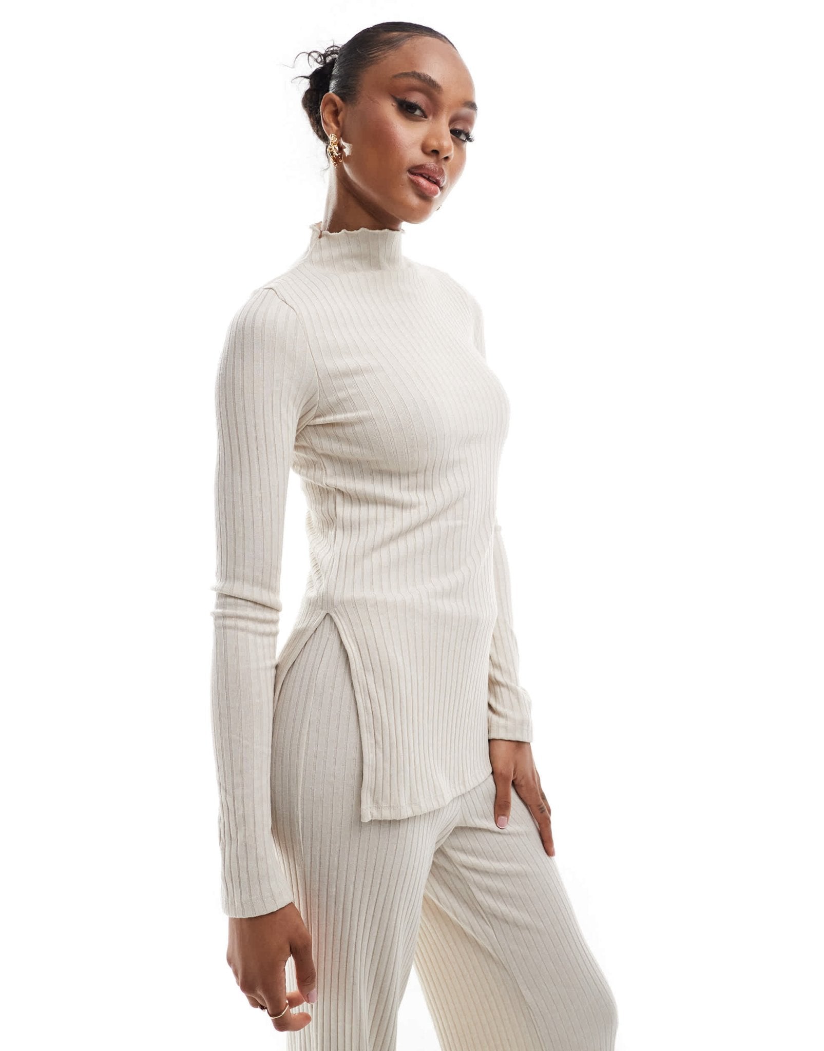 Vero Moda Tall rib jersey longline top co - ord in stone - ASOS Sample Sale