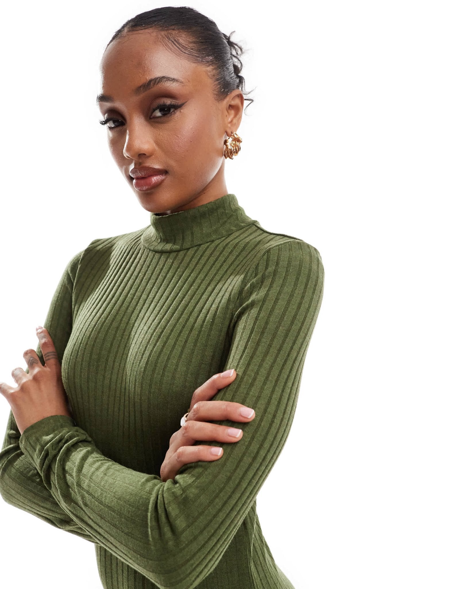 Vero Moda Tall rib jersey maxi dress in dark green - ASOS Sample Sale