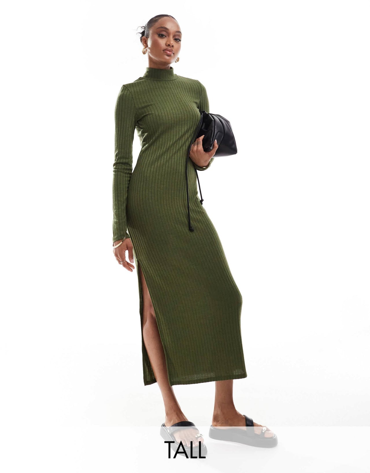 Vero Moda Tall rib jersey maxi dress in dark green - ASOS Sample Sale