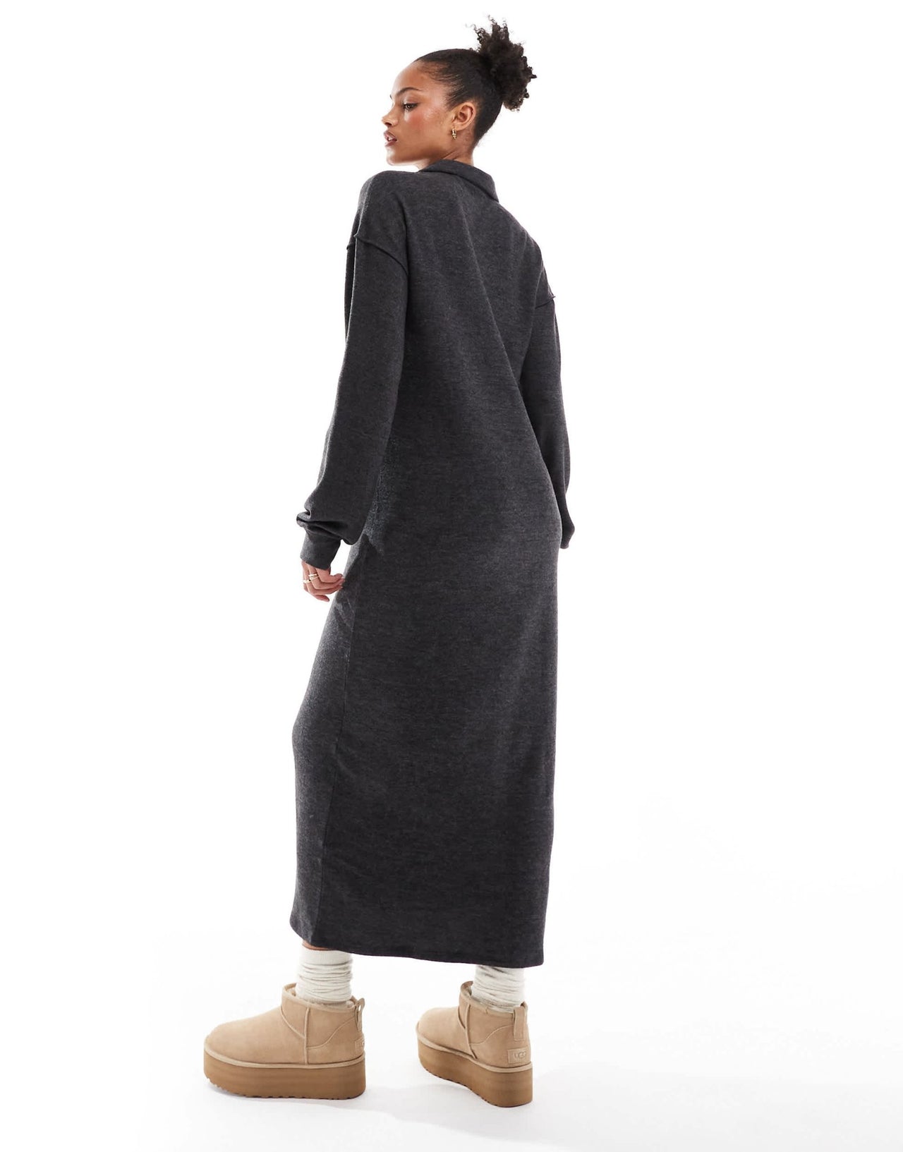 Vero Moda Tall supersoft polo neck ankle dress in black melange - ASOS Sample Sale
