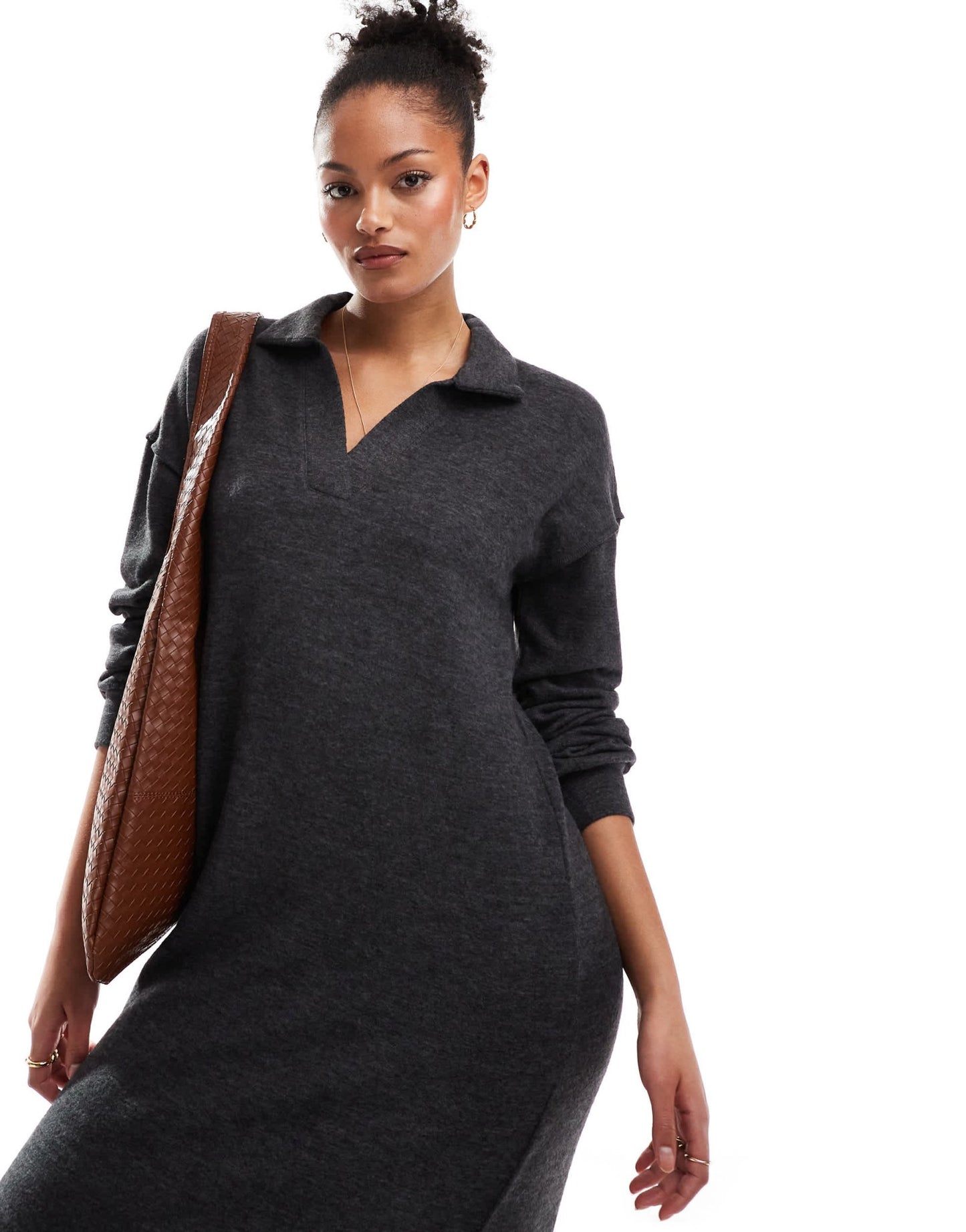 Vero Moda Tall supersoft polo neck ankle dress in black melange - ASOS Sample Sale