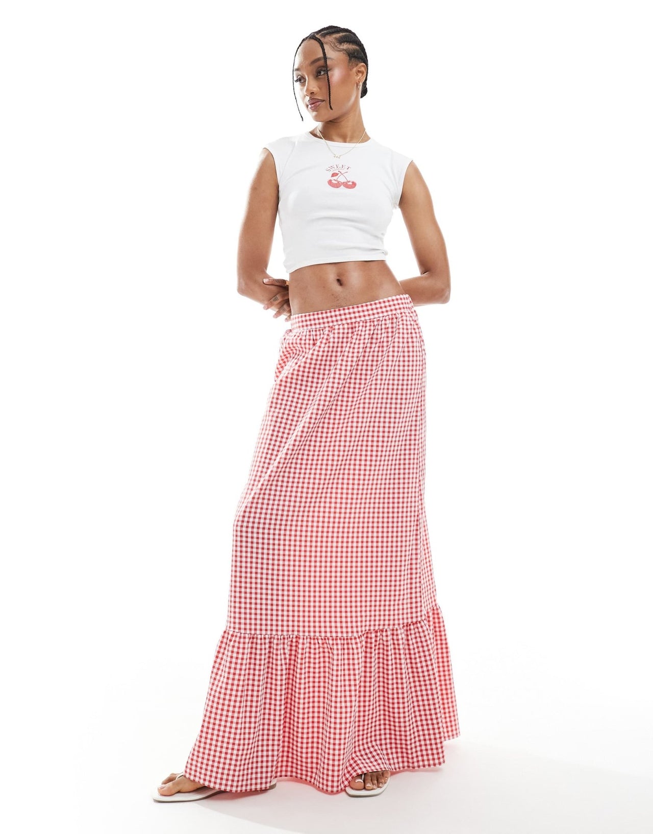 Vero Moda Tall tiered hem maxi skirt in red gingham print - ASOS Sample Sale