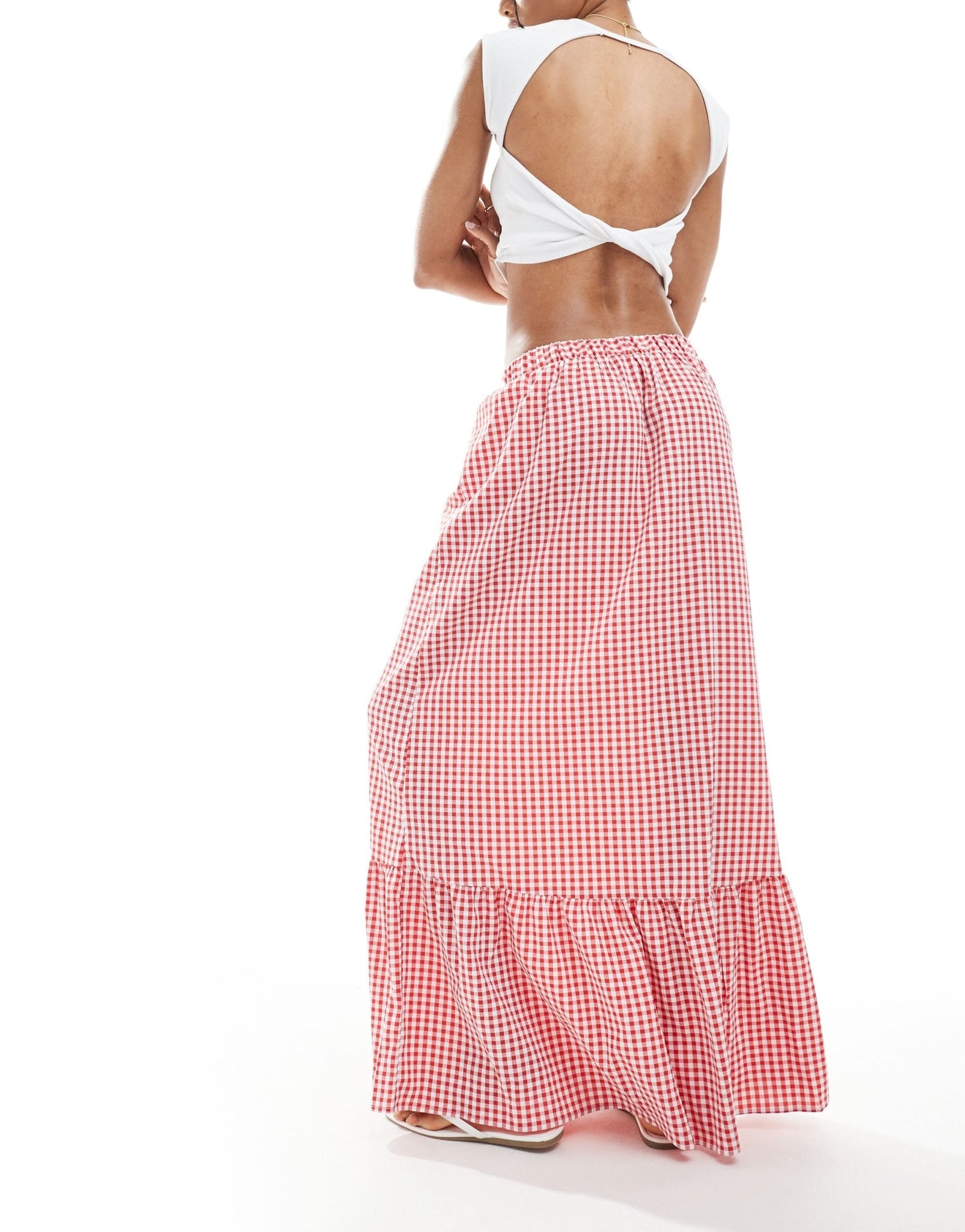 Vero Moda Tall tiered hem maxi skirt in red gingham print - ASOS Sample Sale