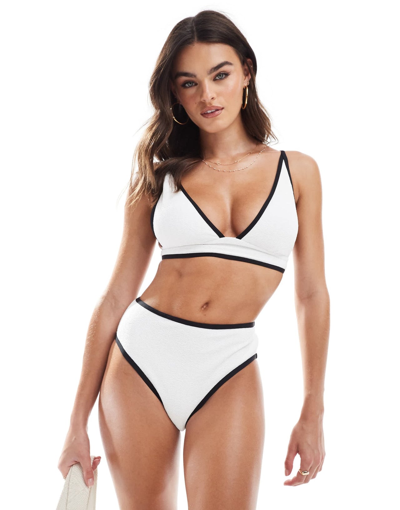 Vero Moda textured bikini bottoms with tipping in white - ASOS Sample Sale