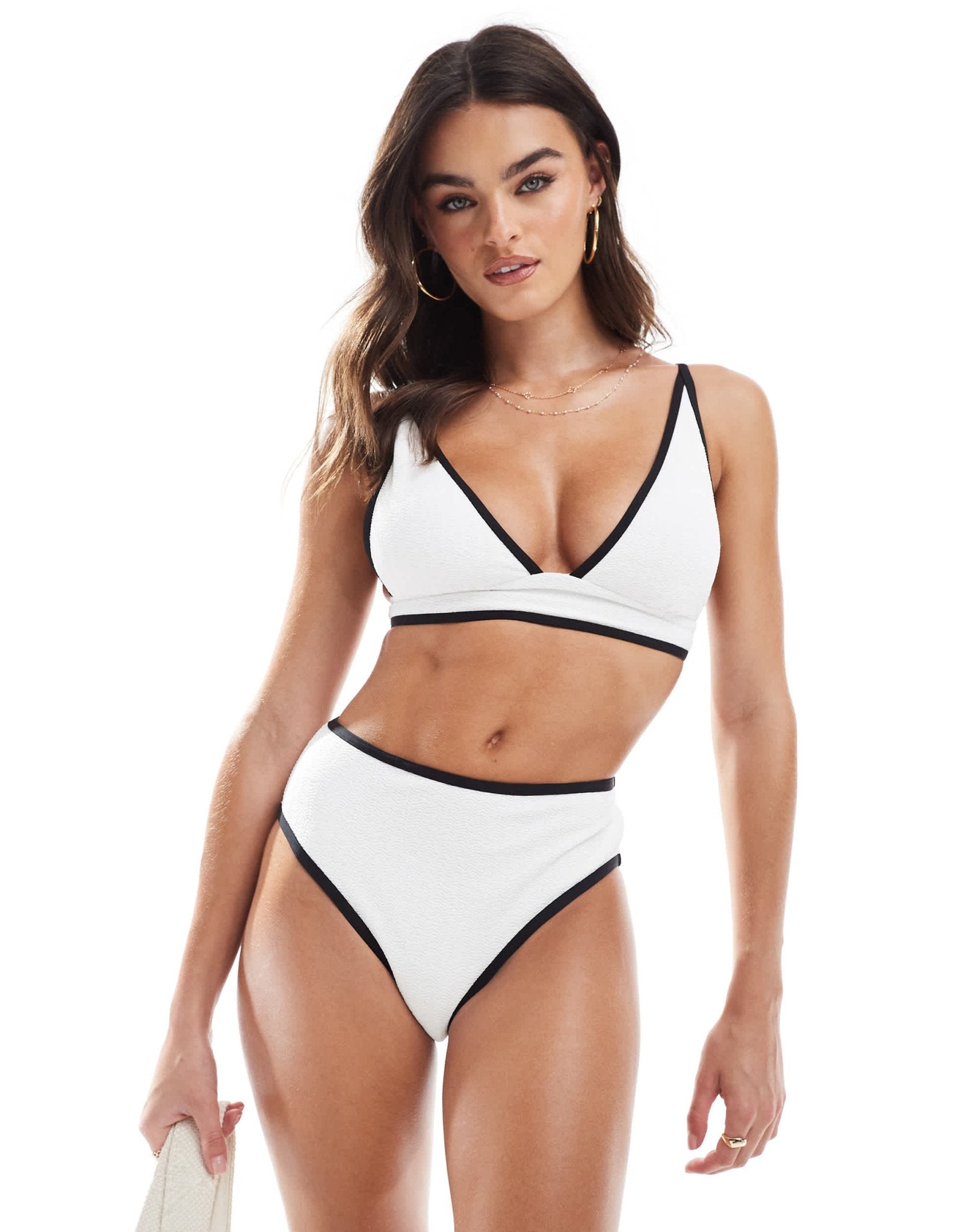 Vero Moda textured bikini bottoms with tipping in white - ASOS Sample Sale