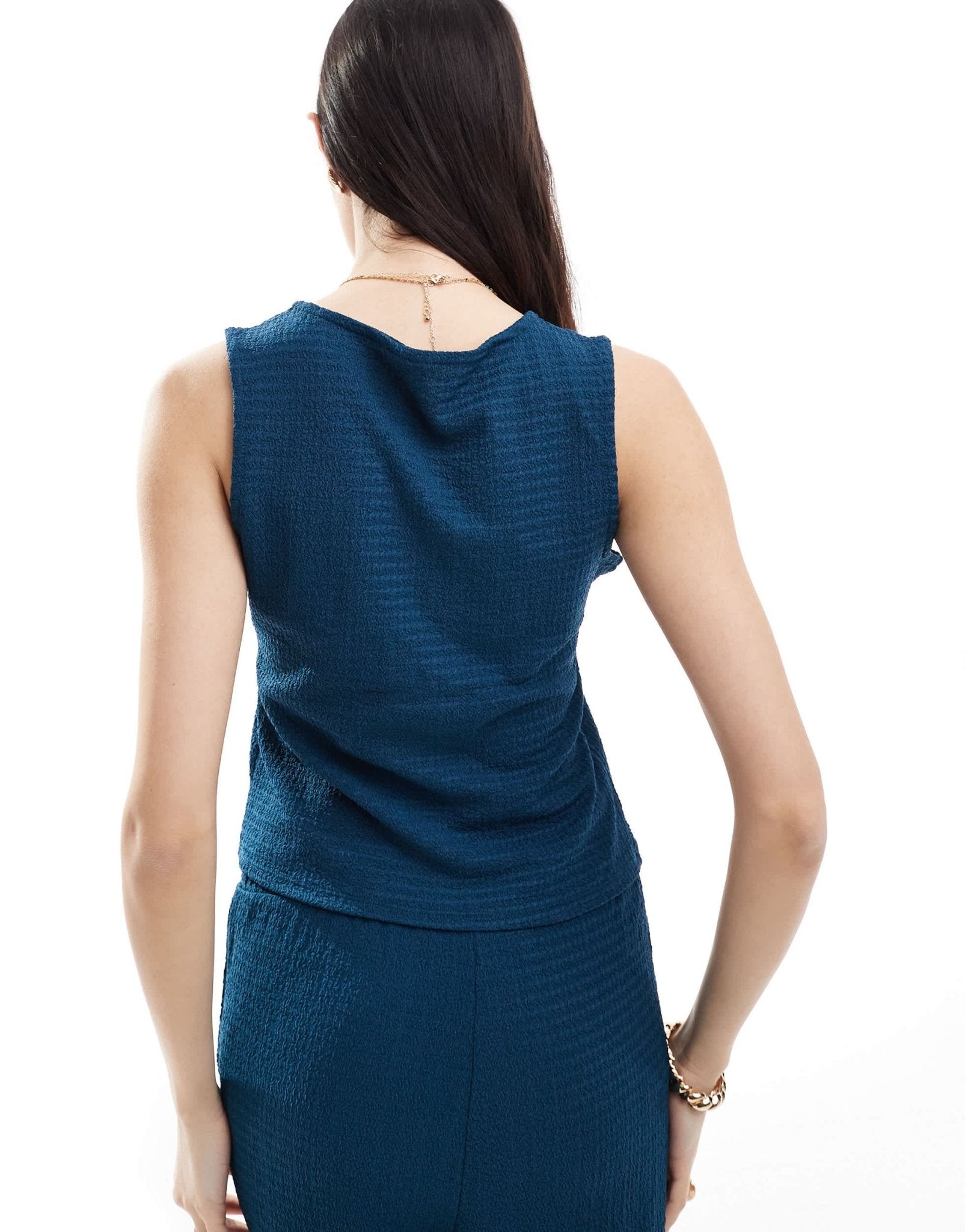 Vero Moda textured jersey tie - front top co - ord in navy - ASOS Sample Sale