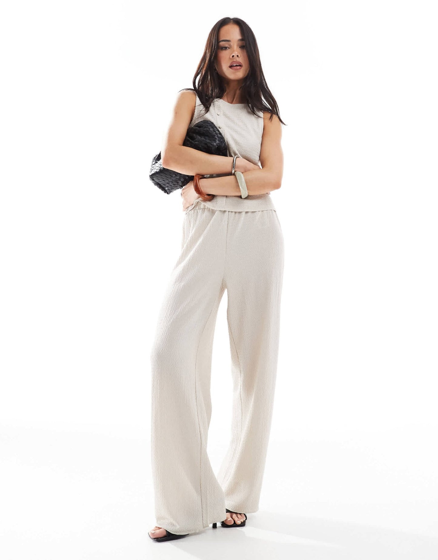Vero Moda textured jersey wide leg trouser co-ord in beige - ASOS Sample Sale