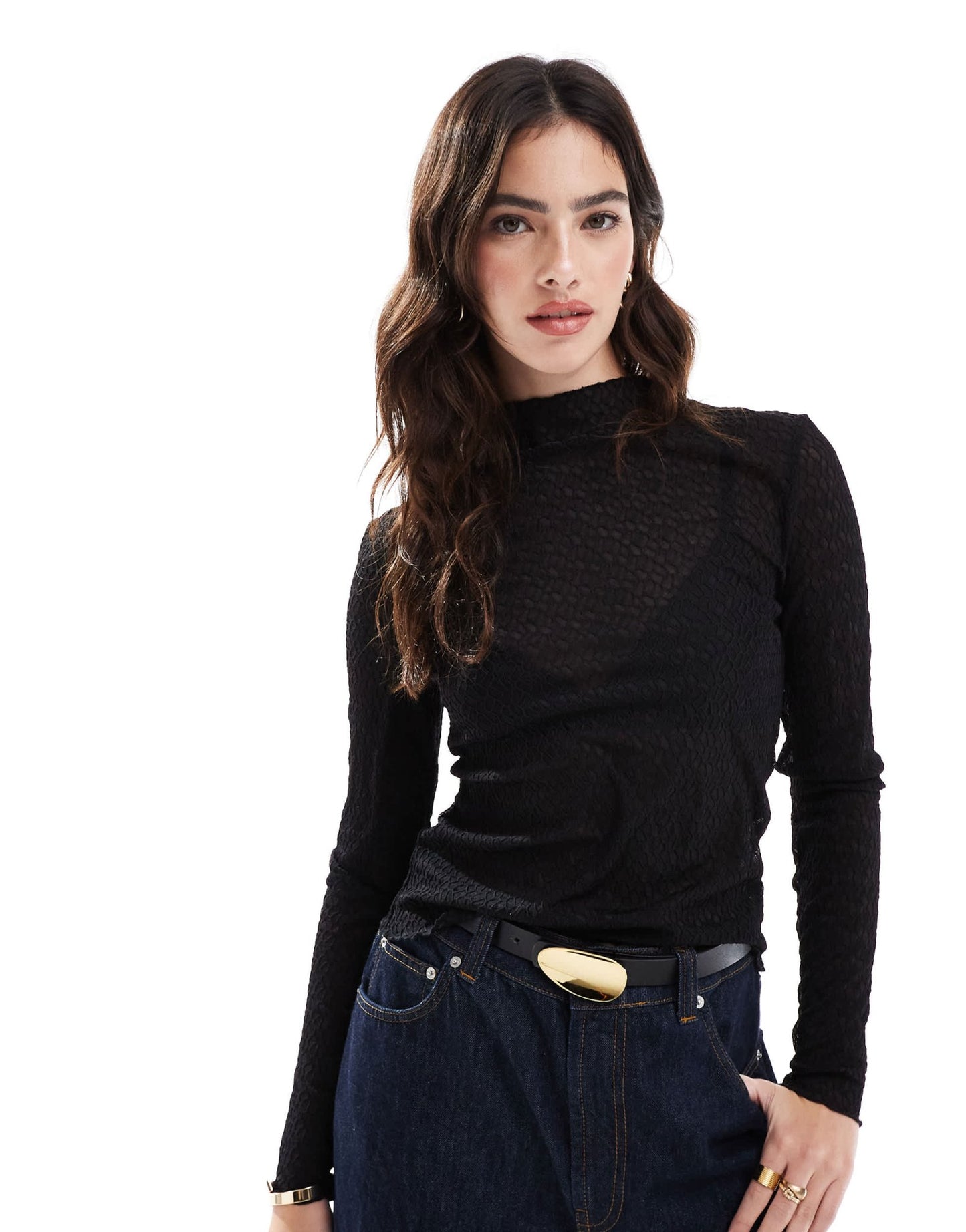 Vero Moda textured lettuce edge layering top in black - ASOS Sample Sale