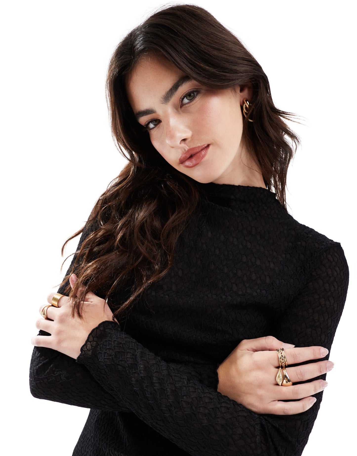 Vero Moda textured lettuce edge layering top in black - ASOS Sample Sale