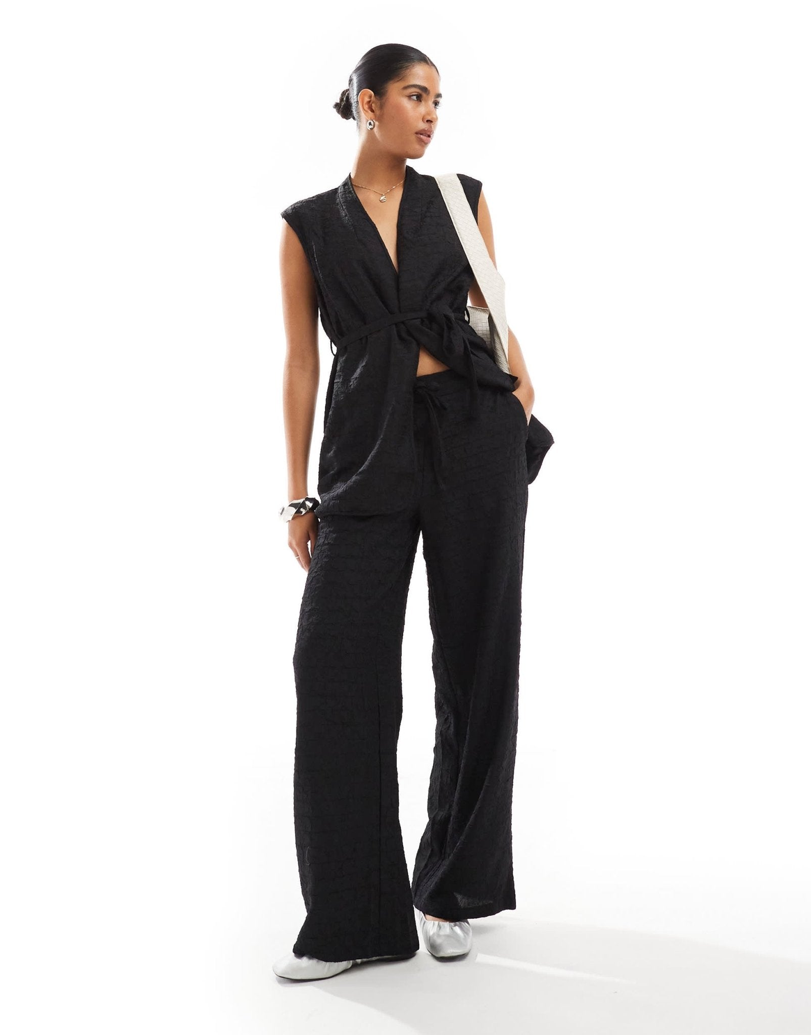 Vero Moda textured relaxed trouser co - ord in black - ASOS Sample Sale