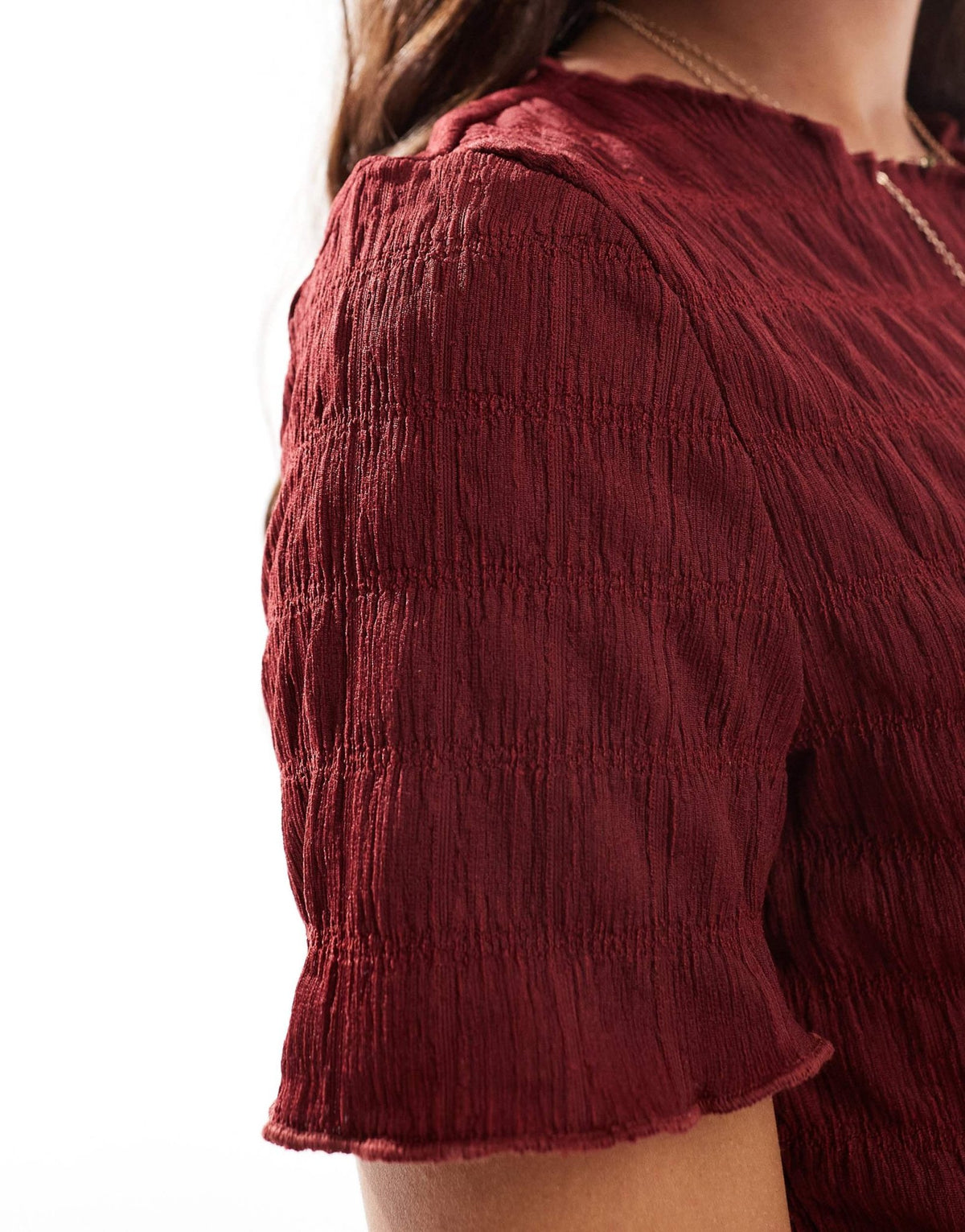 Vero Moda textured short sleeve t-shirt in burgundy - ASOS Sample Sale